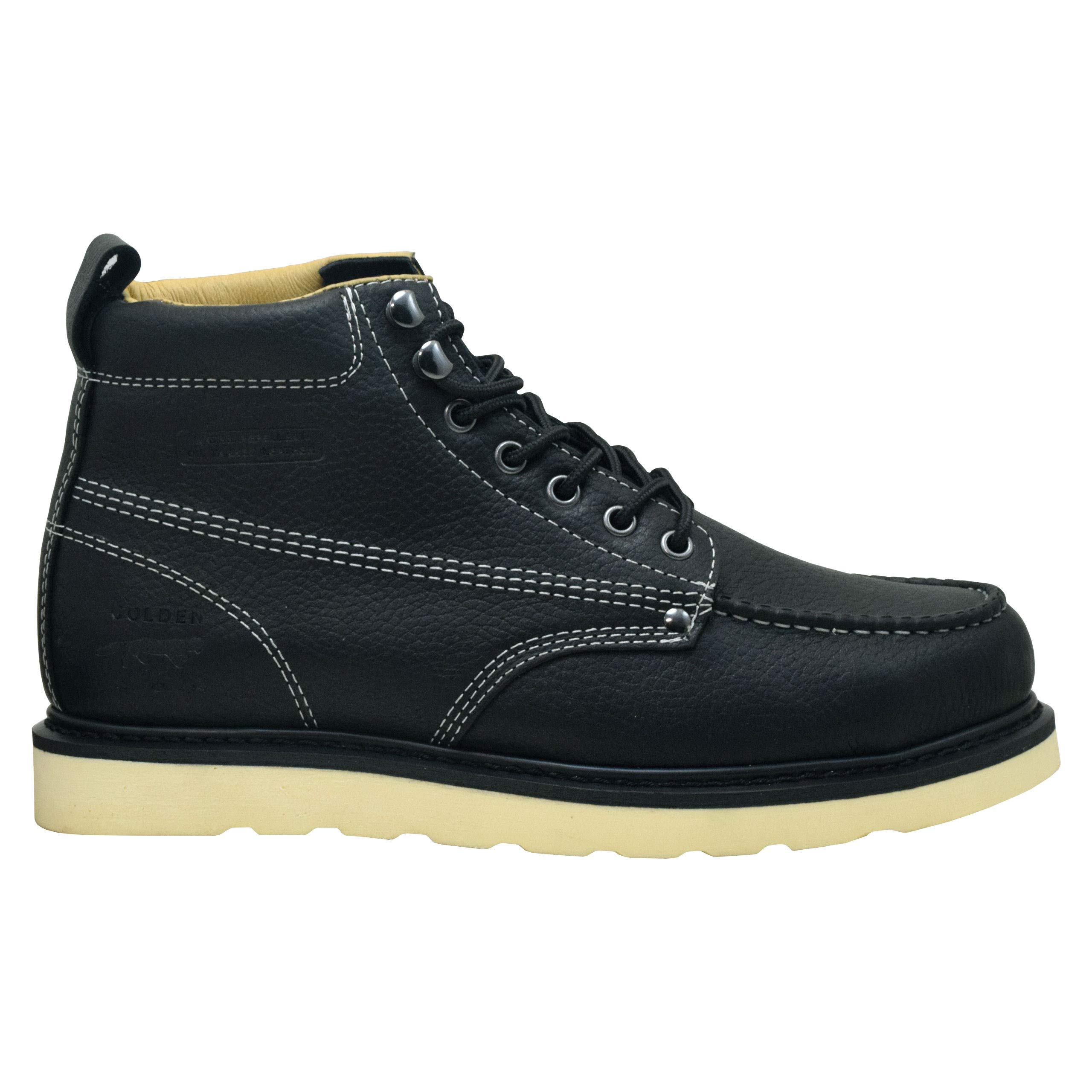 Golden Fox Men's 6-Inch Steel Toe Work Boots - Moc Toe Wedge Comfortable Construction Boots for Safety & Durability - Ideal for Construction Workers, Electricians & Heavy Labor Jobs