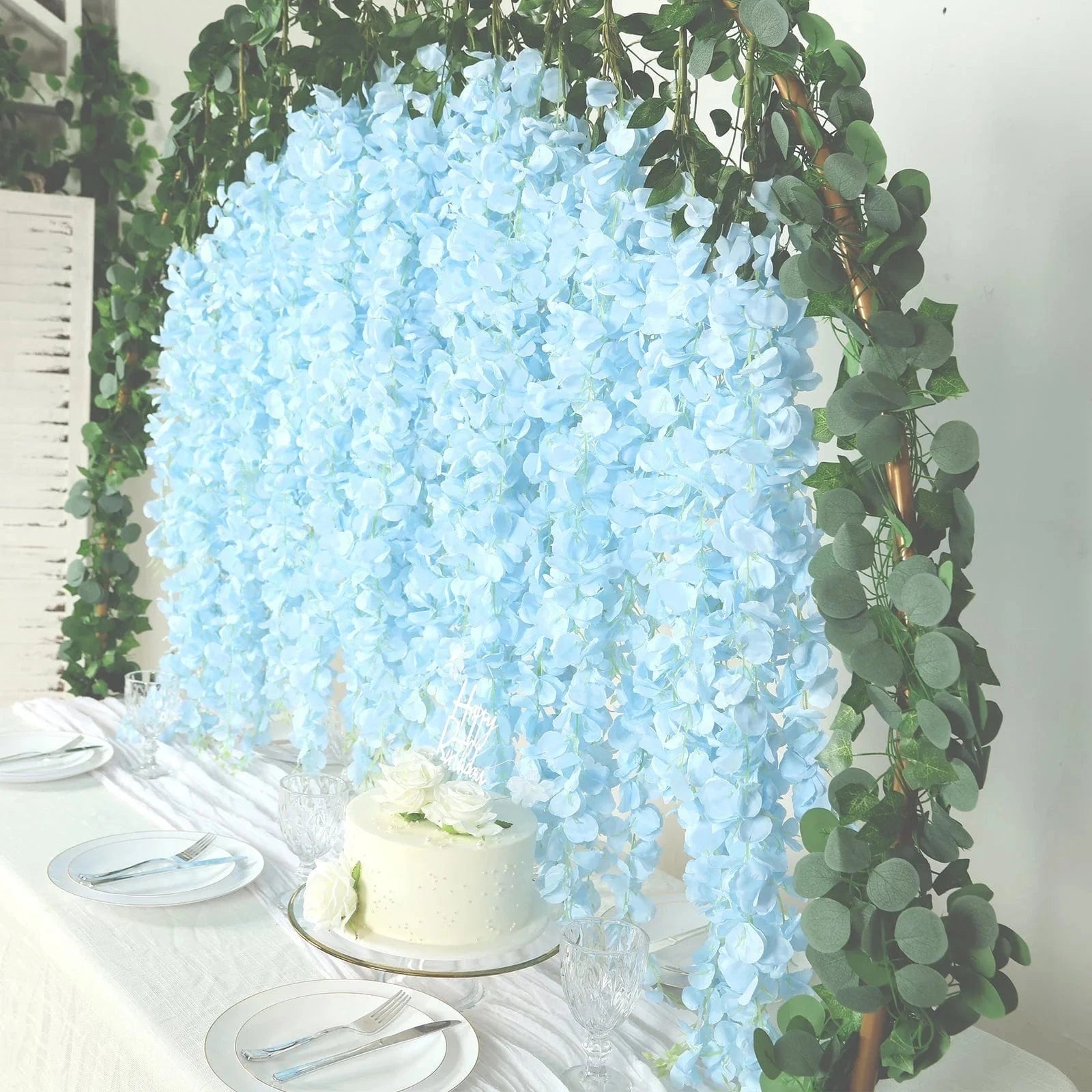 42 Inch Tall Artificial Silk Wisteria Hanging Vine Bush - Purple Faux Flowers for Home Decor, Wedding Centerpieces, Garden & Outdoor Party Decorations