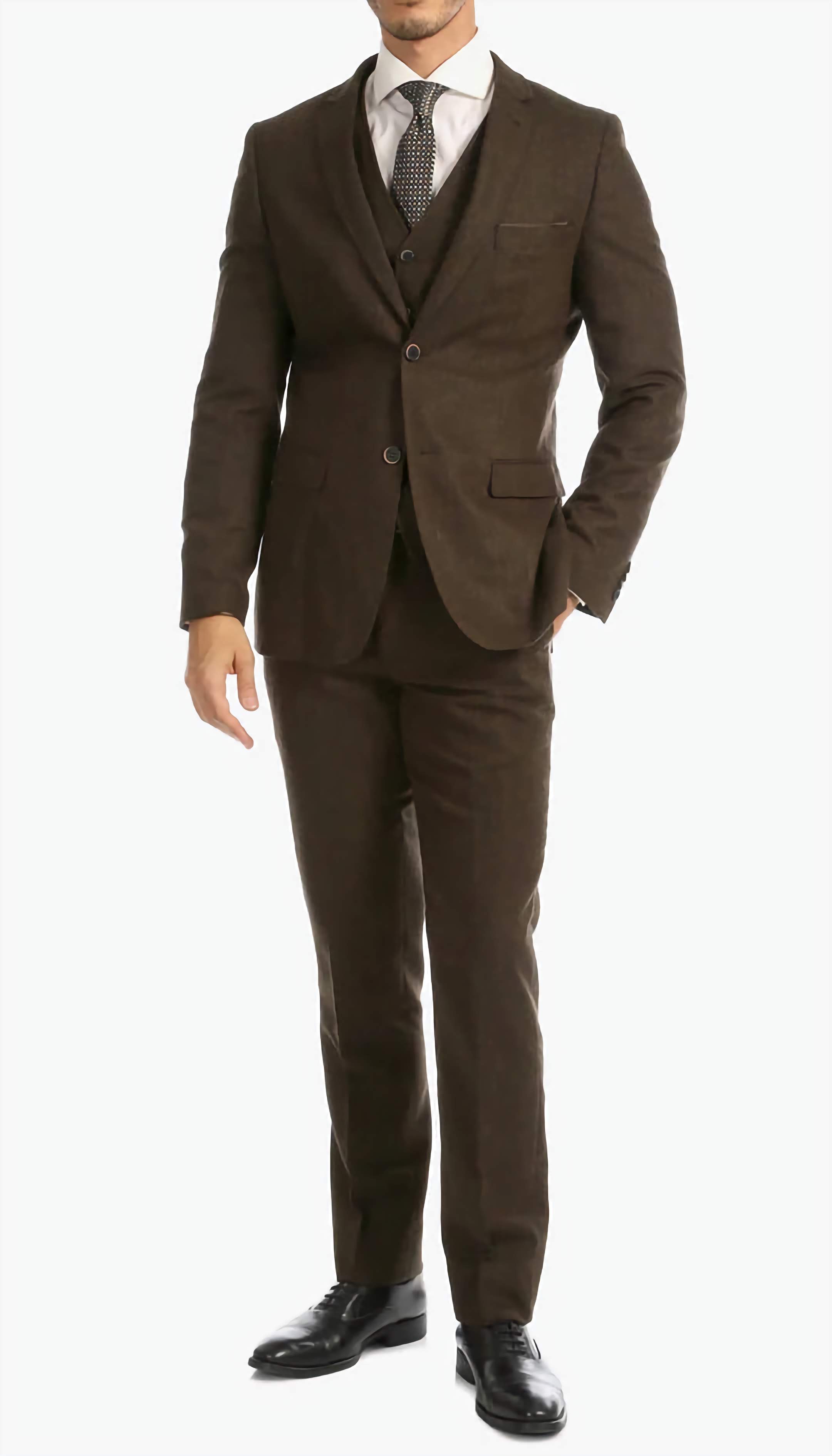 Vintage Brown Tweed 3-Piece Suit for Men - Classic Formal Business Attire & Wedding Outfit - Perfect for Office, Interviews, and Special Occasions