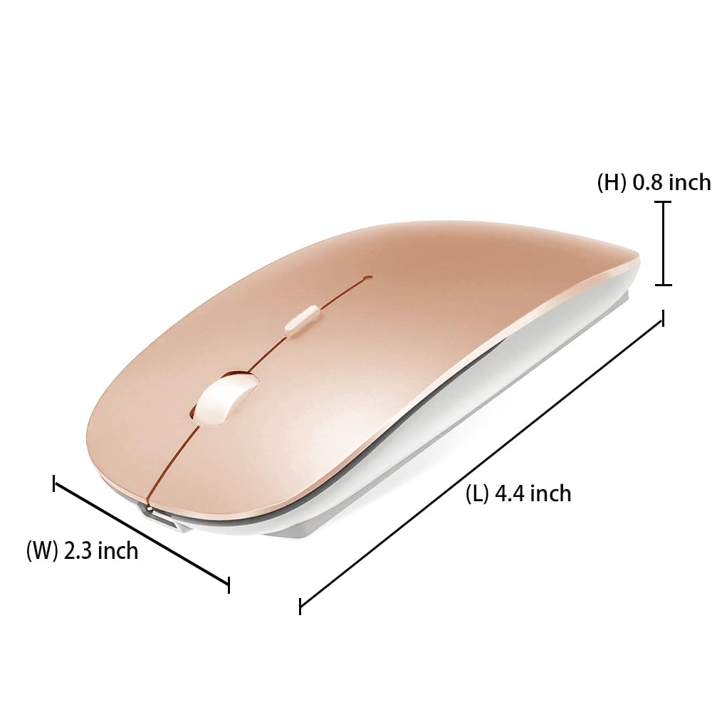 4 Modes Rechargeable Bluetooth Mouse BT3.0/5.2 with USB-2.4G/Type-C - Wireless Mouse for MacBook Pro/Air, iMac, iPad, Laptop, PC (Rose Gold) - Perfect for Office, Home & Travel Use