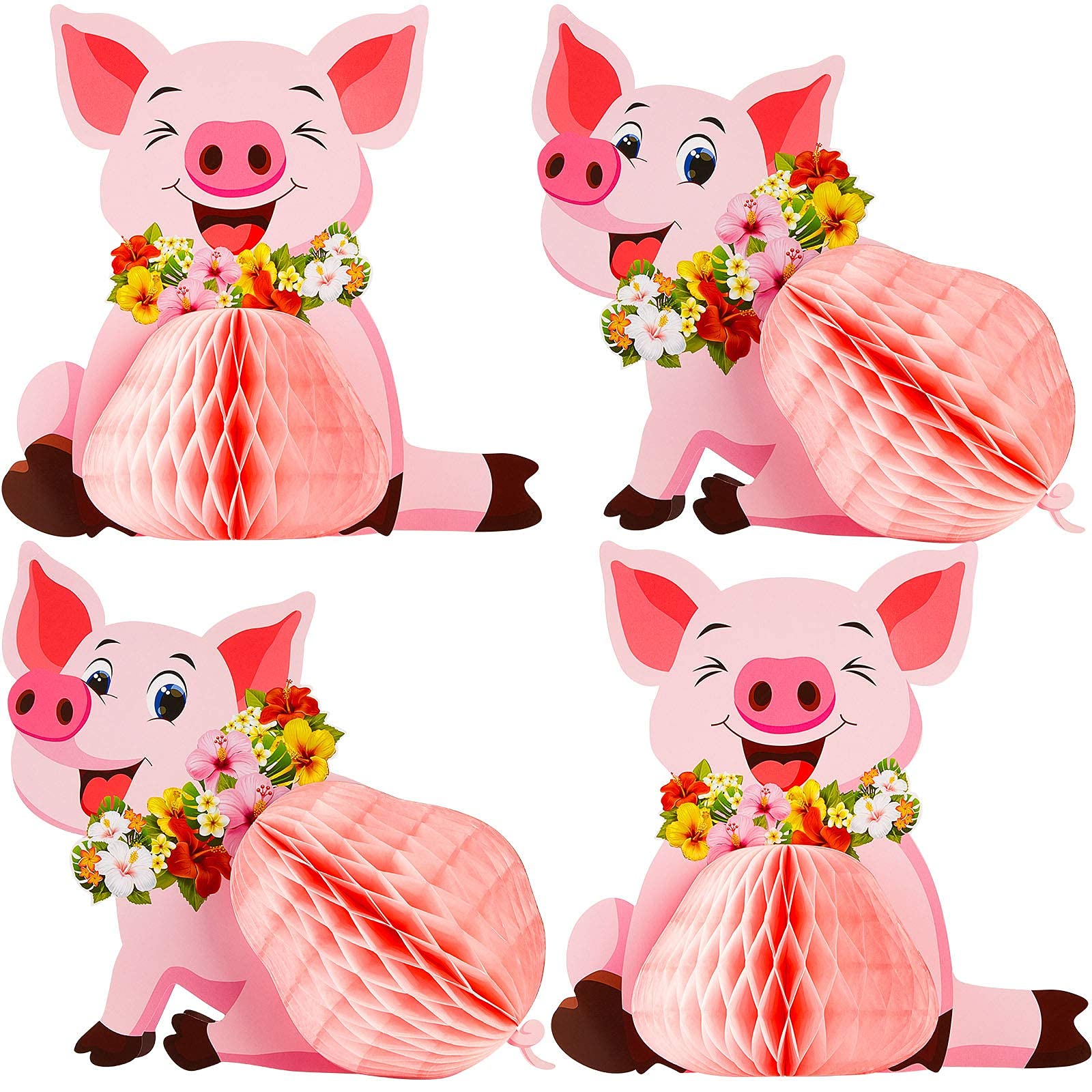 Zonon 4-Piece Pink Piggy Party Decor Set - Farm Animal Tissue Centerpieces for Hawaiian Luau, Birthday & Themed Parties - Perfect for Table Toppers, Baby Showers & Tropical Decorations