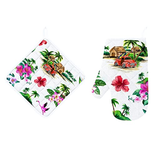 Vintage Hawaiian Tropical Island Scene Elements