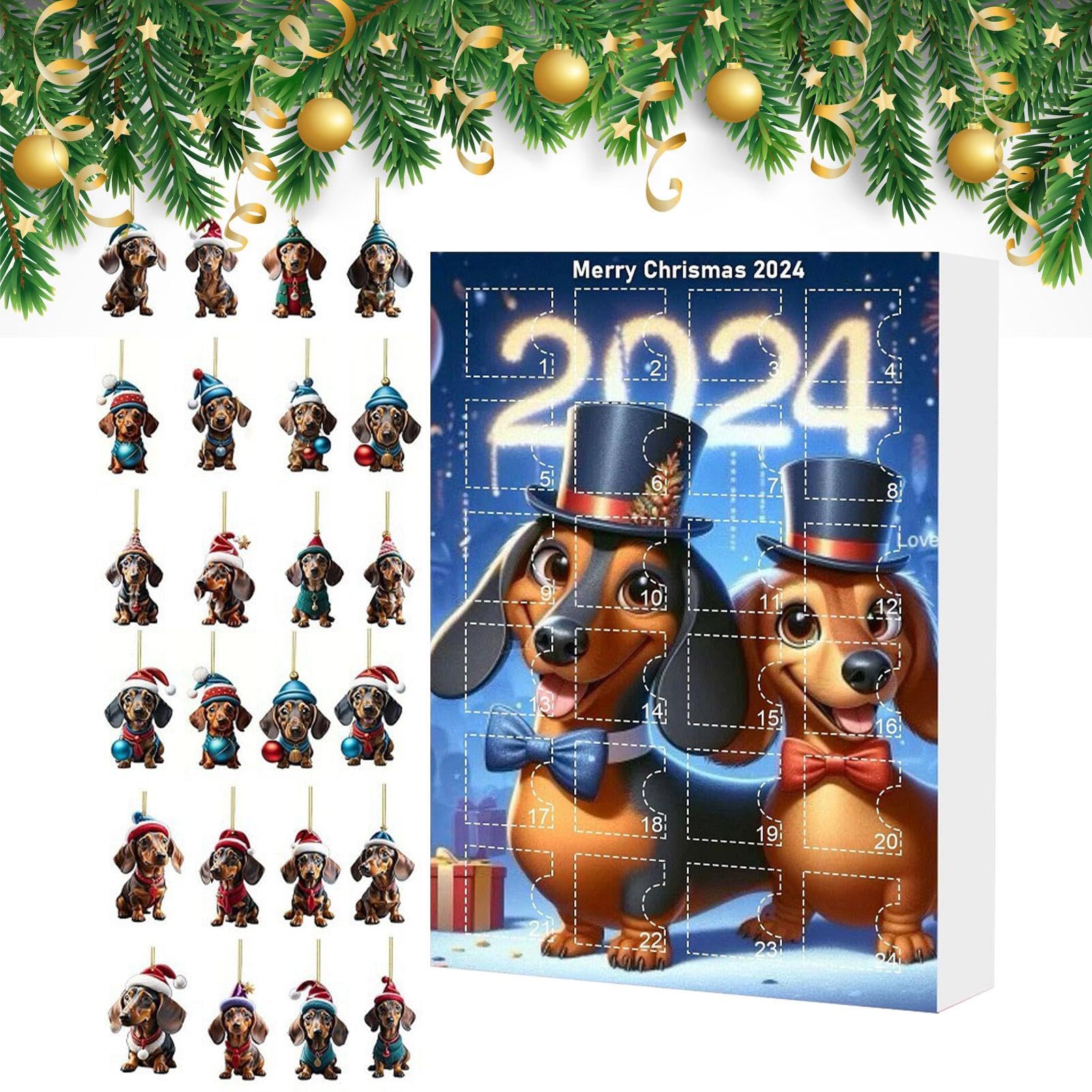 Dachshund Christmas Advent Calendar for Dogs - 24-Day Countdown Box with Holiday Treats & Toys | Perfect Gift for Pet Lovers | Festive Dog-Themed Holiday Decor & Dachshund Pendant | Ideal for Christmas Countdown & Pet Celebration