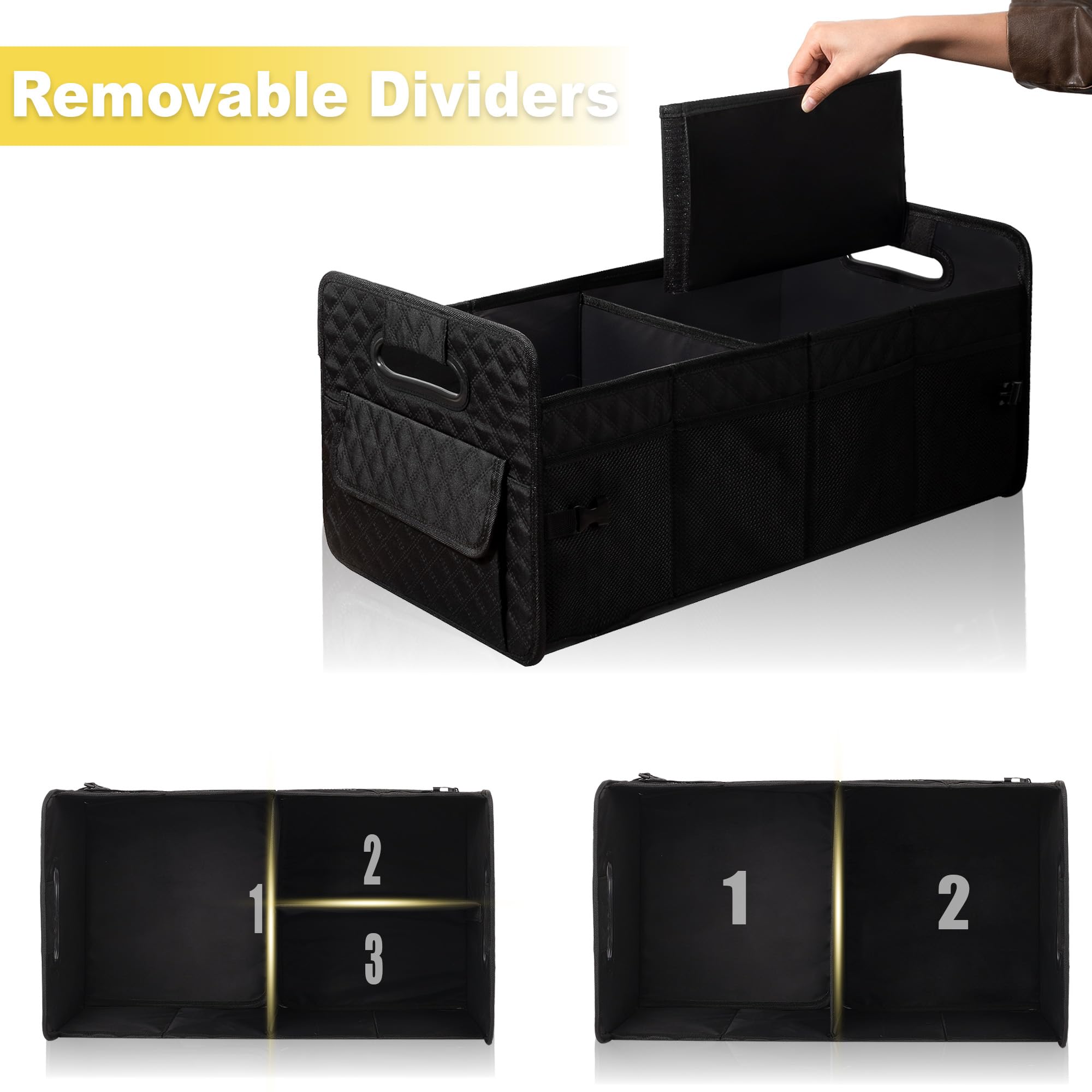 JiatuA Car Trunk Organizer for SUV - Collapsible Multi Compartment Storage Box, Adjustable Car Accessories for Women & Men, Black - Perfect for Road Trips, Camping & Daily Commute