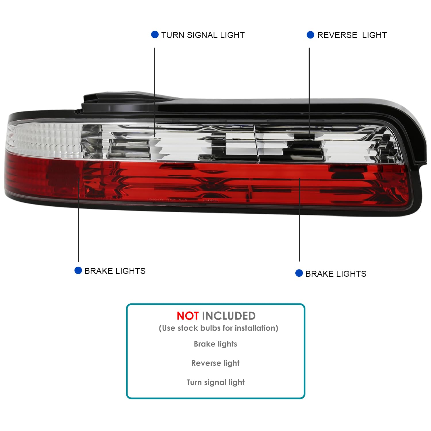 Spec-D Tuning Red Clear Lens Tail Lights for 1989-1994 Nissan 240SX S13 2DR Coupe - Left & Right Pair Assembly | High-Performance LED Lights for Enhanced Visibility & Style | Perfect for Night Driving, Car Shows & Custom Builds