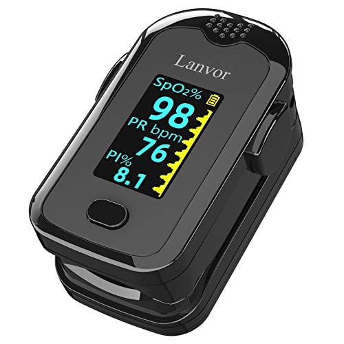 Lanvor Fingertip Pulse Oximeter - Accurate Blood Oxygen Saturation (SpO2) Monitor with Bright OLED Display | Portable Digital Oxygen Meter with Batteries & Lanyard Included | Ideal for Home Use, Travel, Sports & Health Monitoring