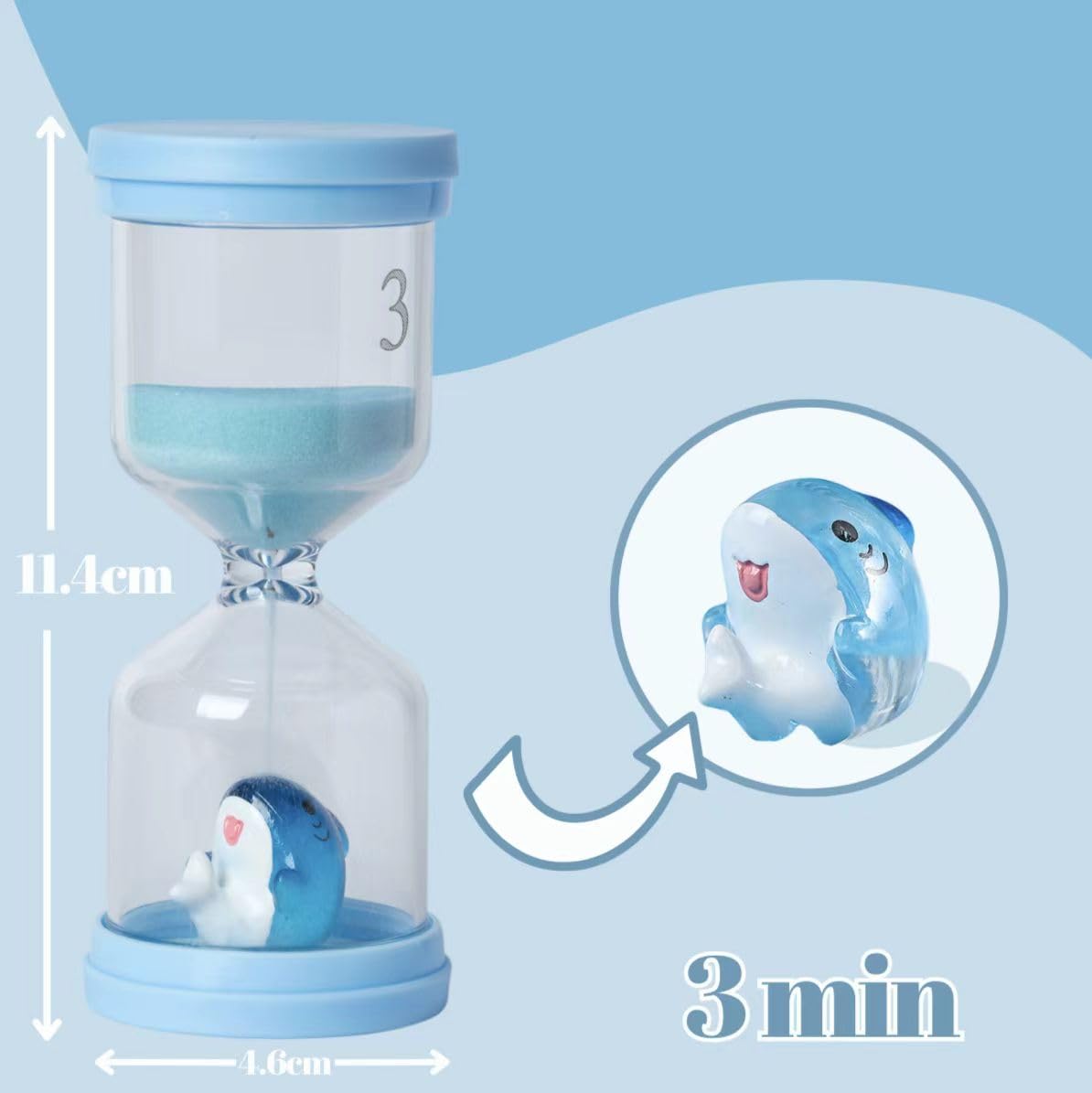 Unbreakable 3-Minute Plastic Hourglass for Kids - Shark in Blue Macaron Color, Fun Toothbrush Timer | Perfect for Bathroom, Kids' Dental Care & Learning Time Management
