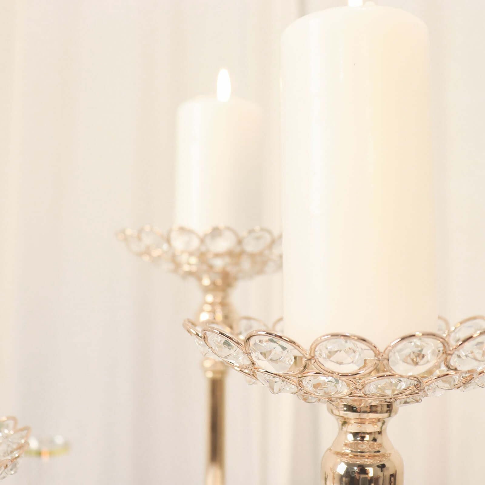 Efavormart Set of 3 Gold Metal Crystal Beaded Votive Candle Holders - 11