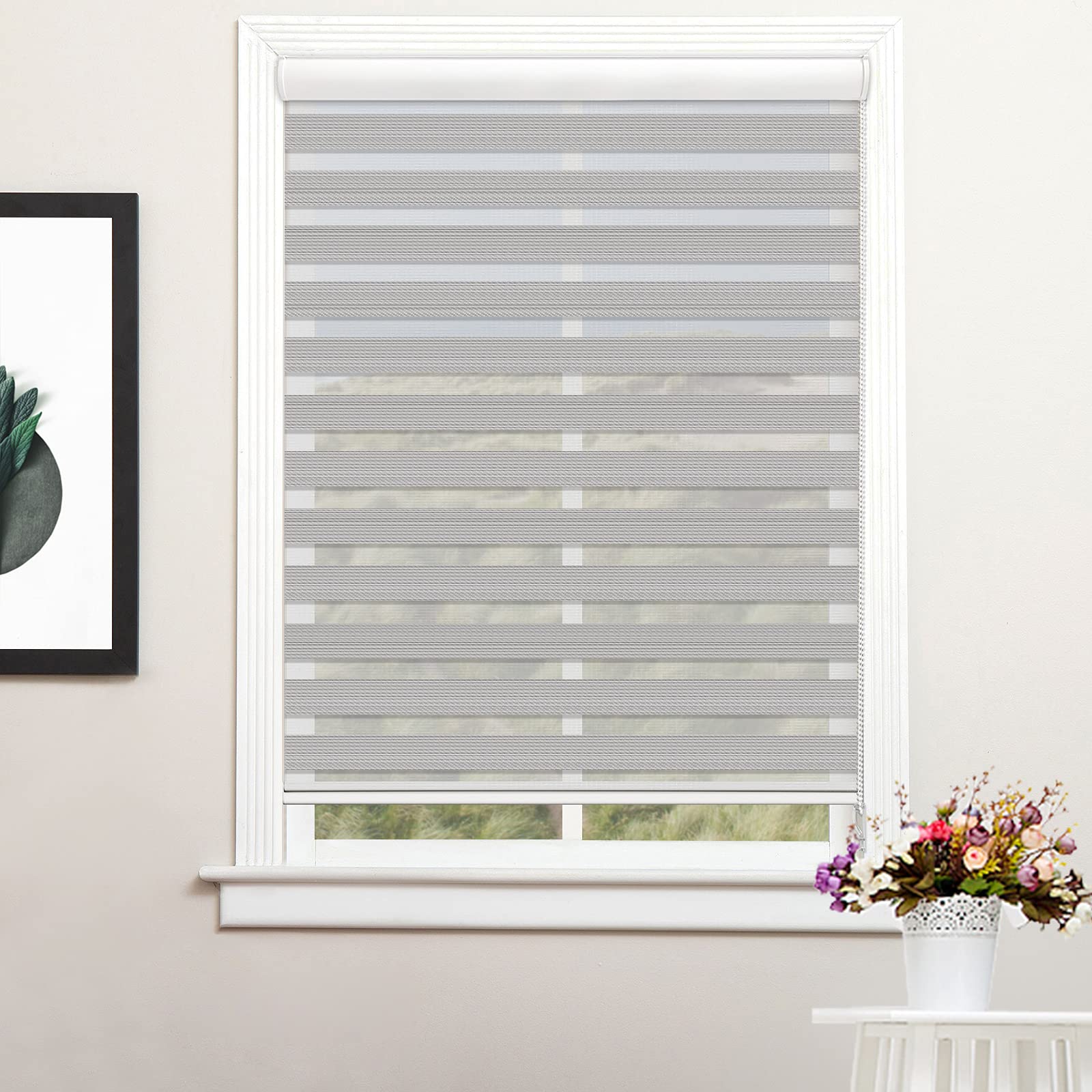 Custom Zebra Roller Blinds - Horizontal Day & Night Window Shades with Dual Layer Light Control (12-86 Inch Width) for Living Room, Bedroom & Office Privacy