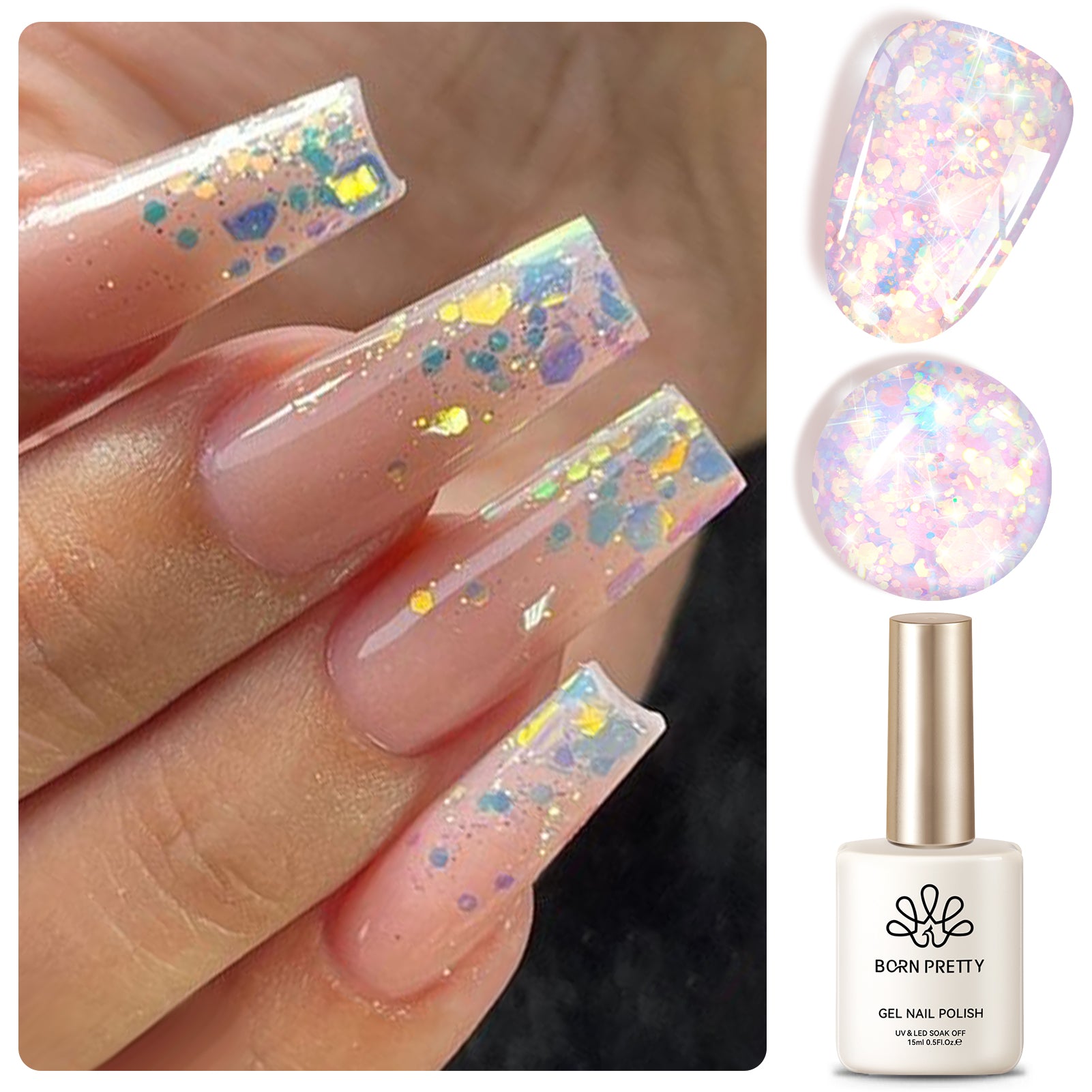 AB Color Glitter Sequins Gel Nail Polish - 15ml Long Lasting UV/LED Soak Off Manicure Kit - Perfect for Nail Art, Salon & Home Use