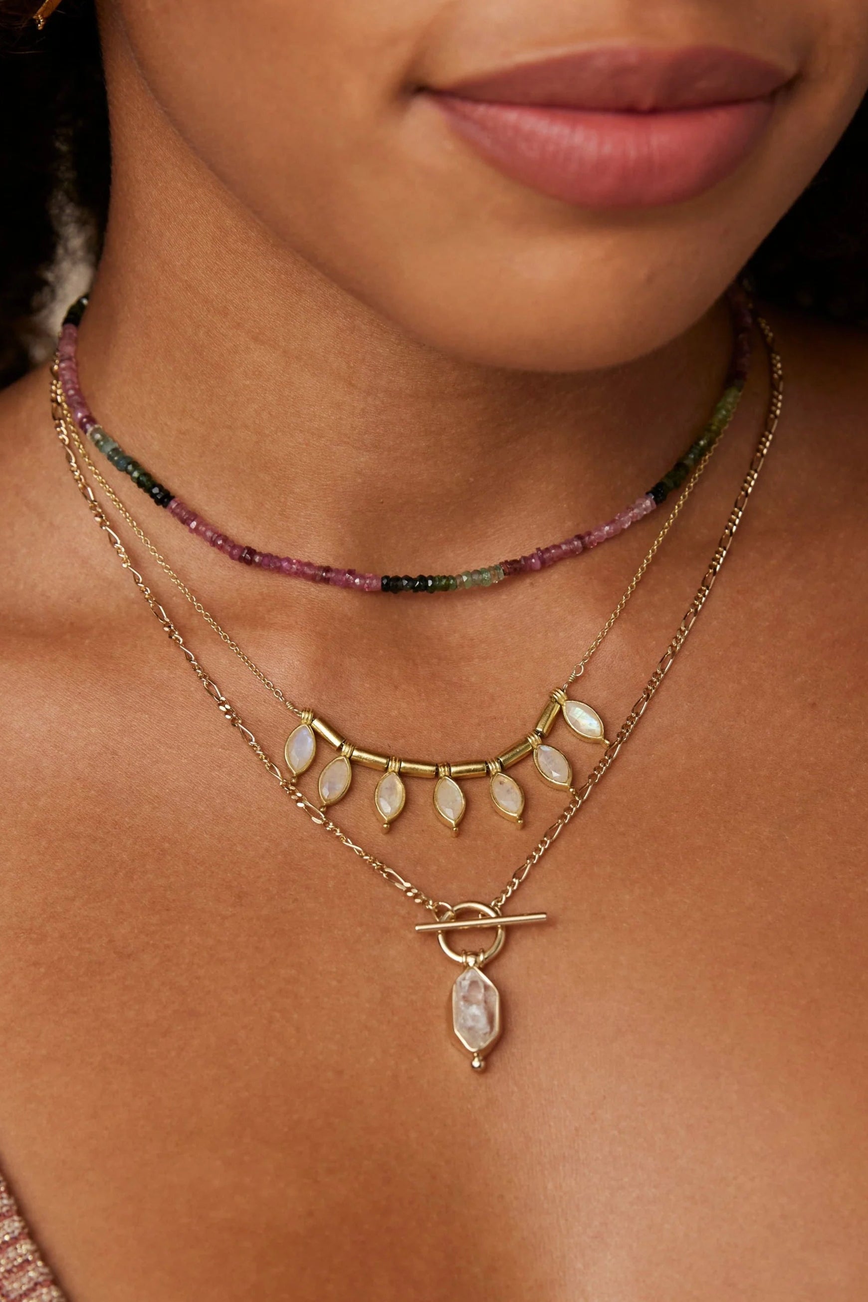 Tourmaline Ombre Gold Necklace – Elegant Gemstone Jewelry for Women | Perfect for Weddings, Parties & Special Occasions