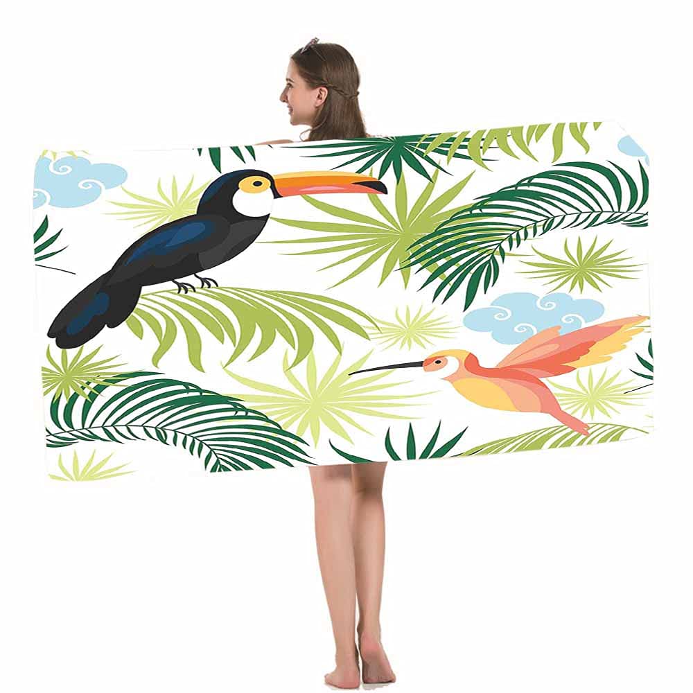 Premium Tropical Birds Beach Towel - Soft, Highly Absorbent Toucan & Monstera Palm Design for Swimming, Beach, Gym, Bathroom - Perfect for Pool Parties, Vacation, and Summer Outdoor Activities