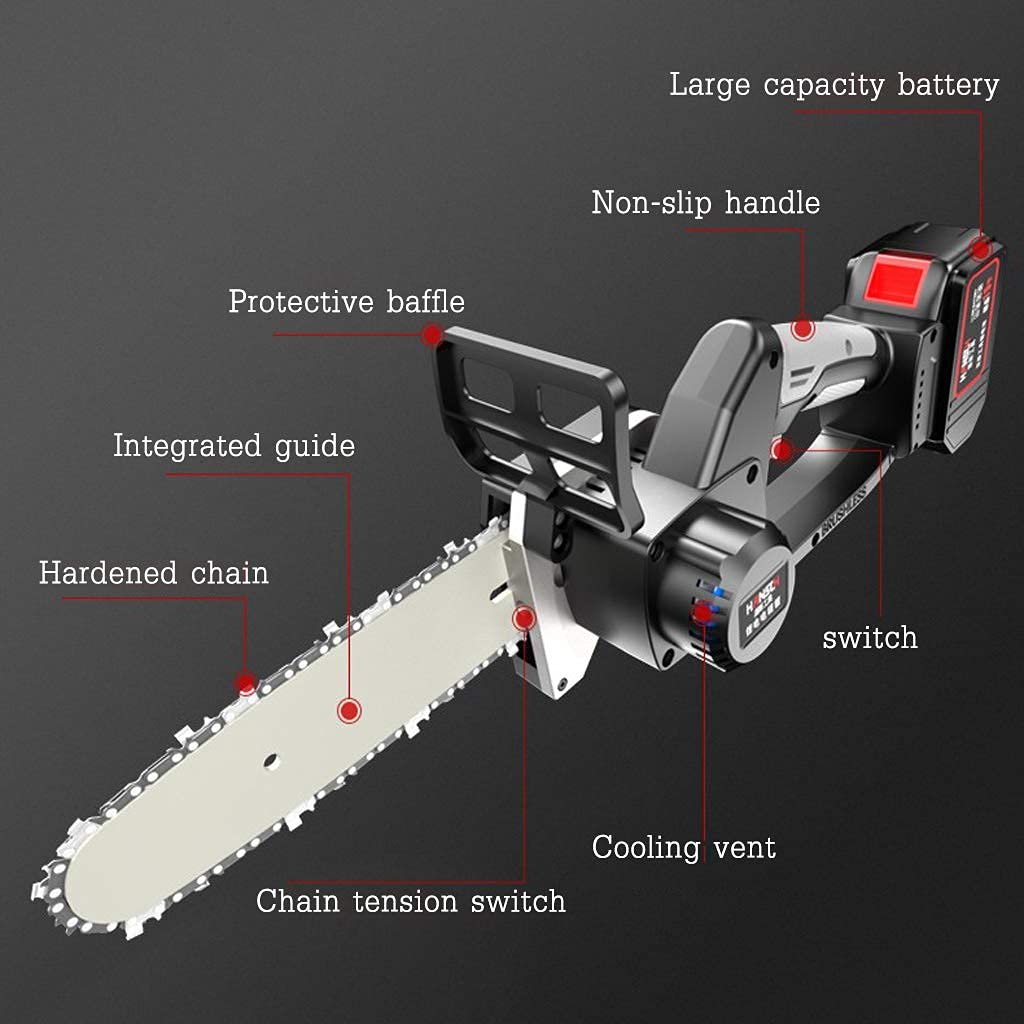 **3000mAh Cordless Chainsaw Battery - 8-Inch Handheld Electric Chainsaw for Cutting Wood & Tree Branches - Includes Safety Goggles & Tools - Adjustable Chain Tension - Perfect for DIY, Yard Work & Outdoor Projects**