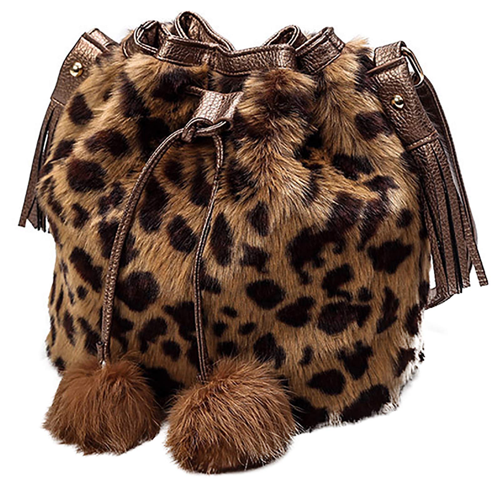 QZUnique Plush Bucket Handbag - Faux Fur Drawstring Fluffy Crossbody Shoulder Bag for Women | Perfect for Parties, Shopping & Daily Use