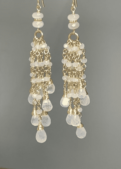 Rainbow Moonstone Tassel Earrings - 14K Gold Plated Dangle Earrings for Women | Perfect for Weddings, Parties & Boho Fashion