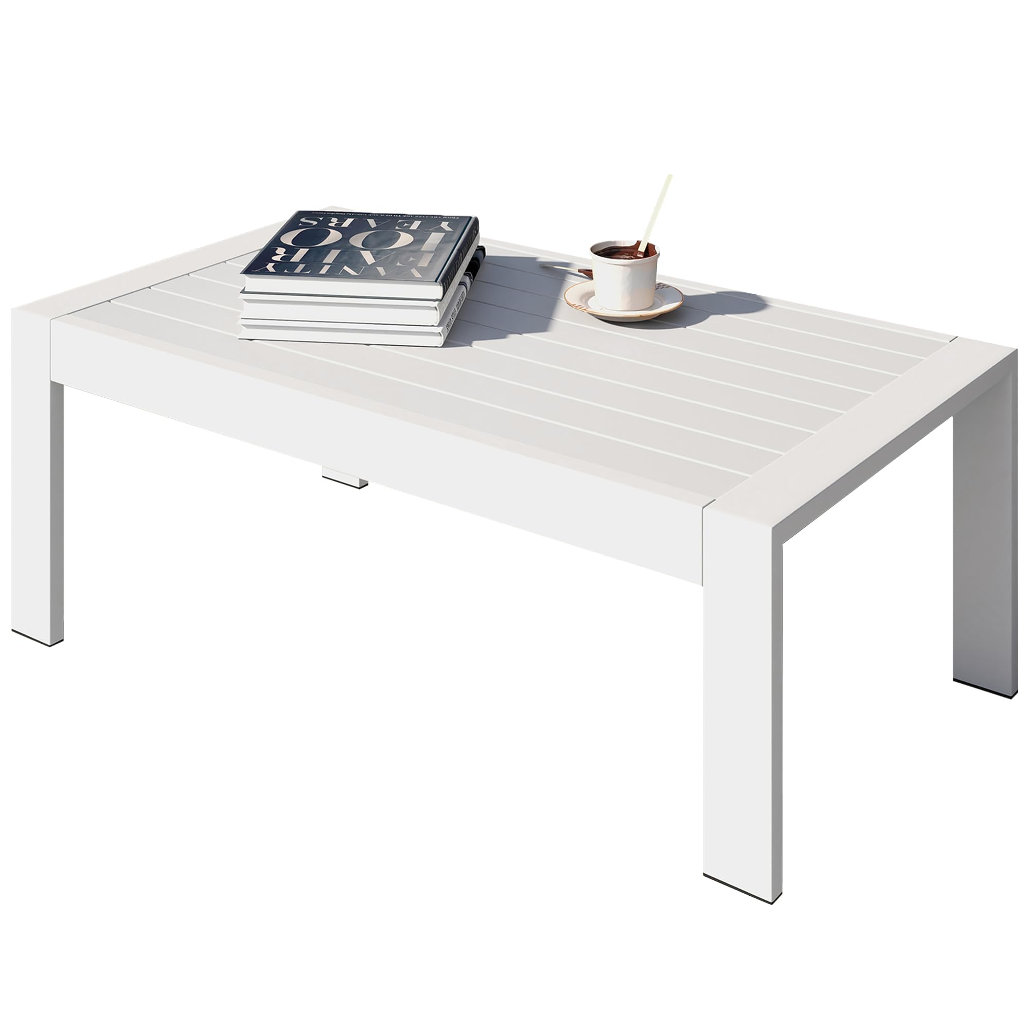 All-Weather Aluminum Outdoor Coffee Table - Modern Rectangle Patio Table for Balcony, Garden & Backyard - Light Grey - Perfect for Outdoor Lounging, Entertaining & Relaxation