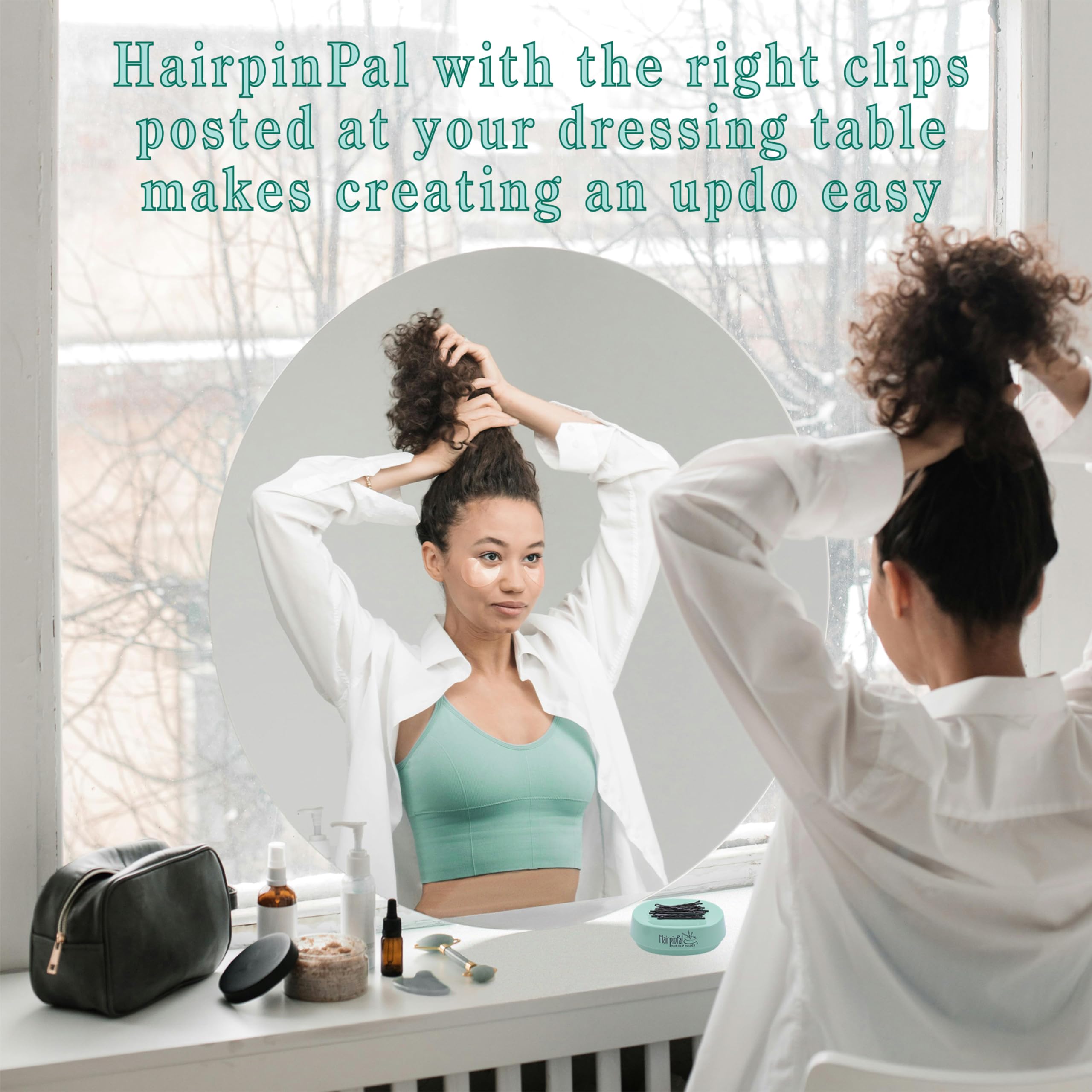 HairpinPal Magnetic Bobby Pin Holder - Strong Magnetic Hair Clip Organizer for Bobby Pins & Hair Accessories - Keeps Bathroom & Vanity Tidy - Made in USA (Sea Foam Teal) - Perfect for Home, Salon & Travel Use