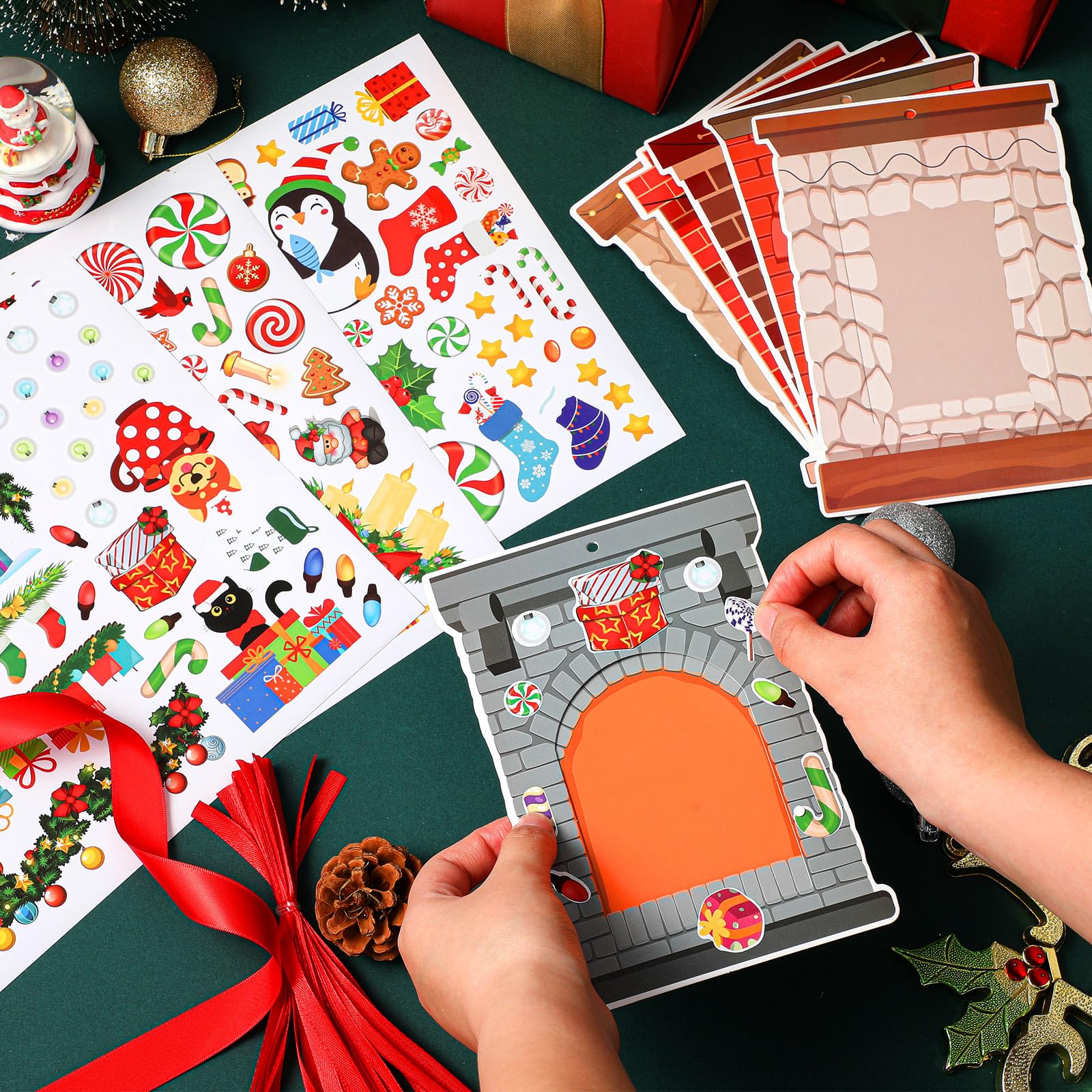 WILLBOND 36-Pack Christmas DIY Photo Frames Kit for Kids - Xmas Tree Ornaments with Stickers for Holiday Party Decor (Fireplace)