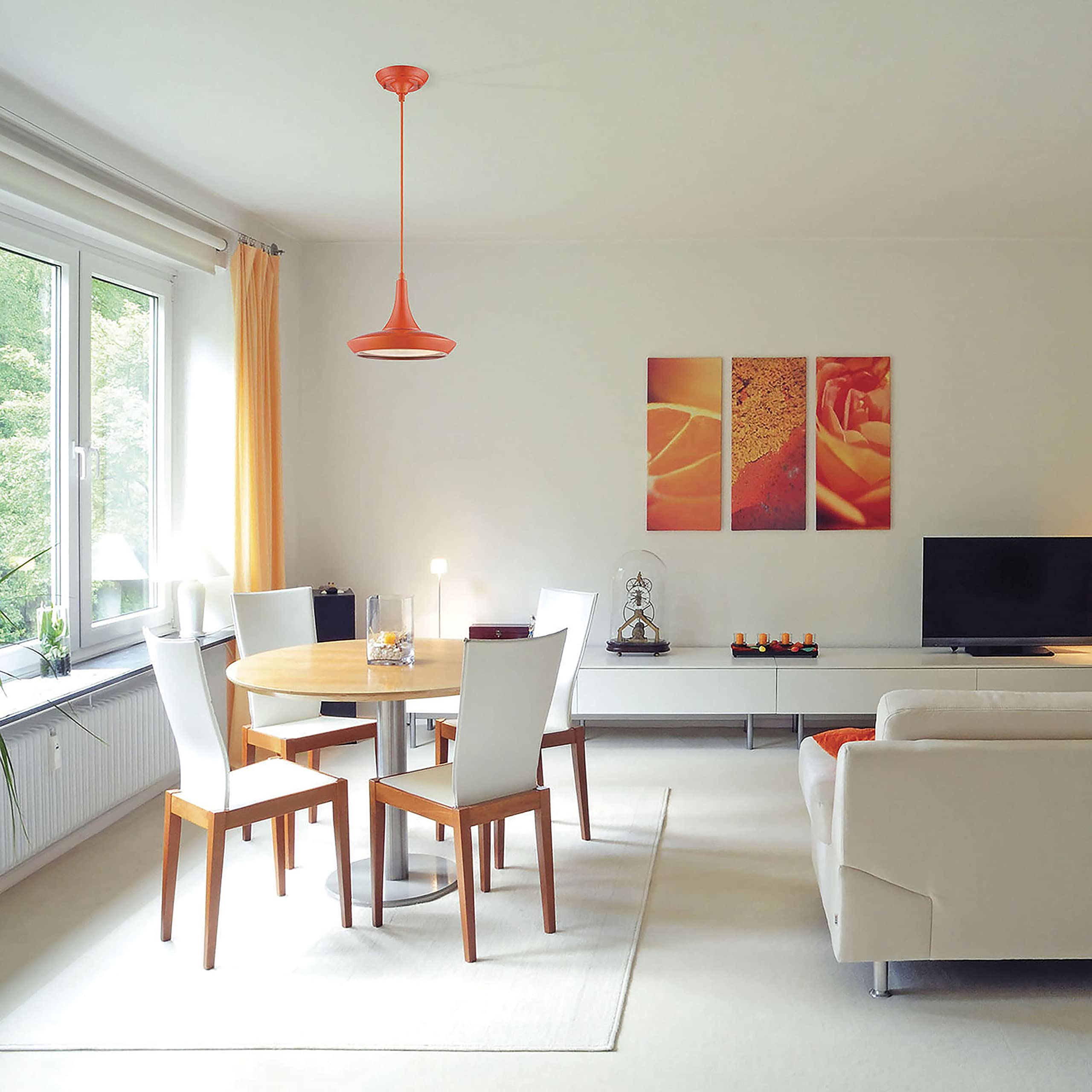 Nuvo 62/446 Modern Orange Glass Pendant Light - Single Bulb Hanging Fixture for Kitchen Island, Dining Room, or Entryway Lighting