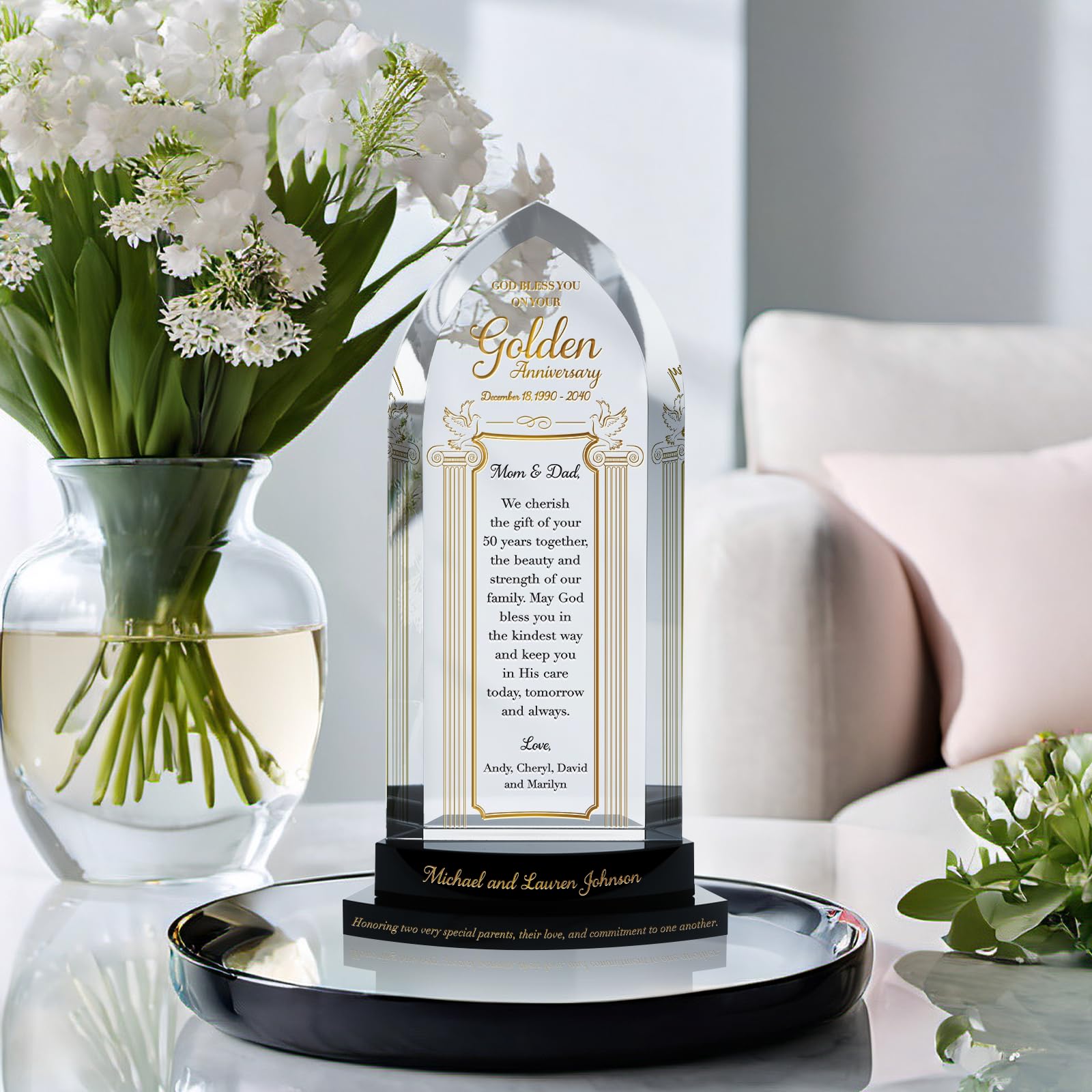 Personalized 50th Wedding Anniversary Gift for Parents & Grandparents - Custom Christian Golden Anniversary Keepsake from Son, Daughter, Grandchildren - Perfect for Church Celebrations, Family Reunions & Special Occasions