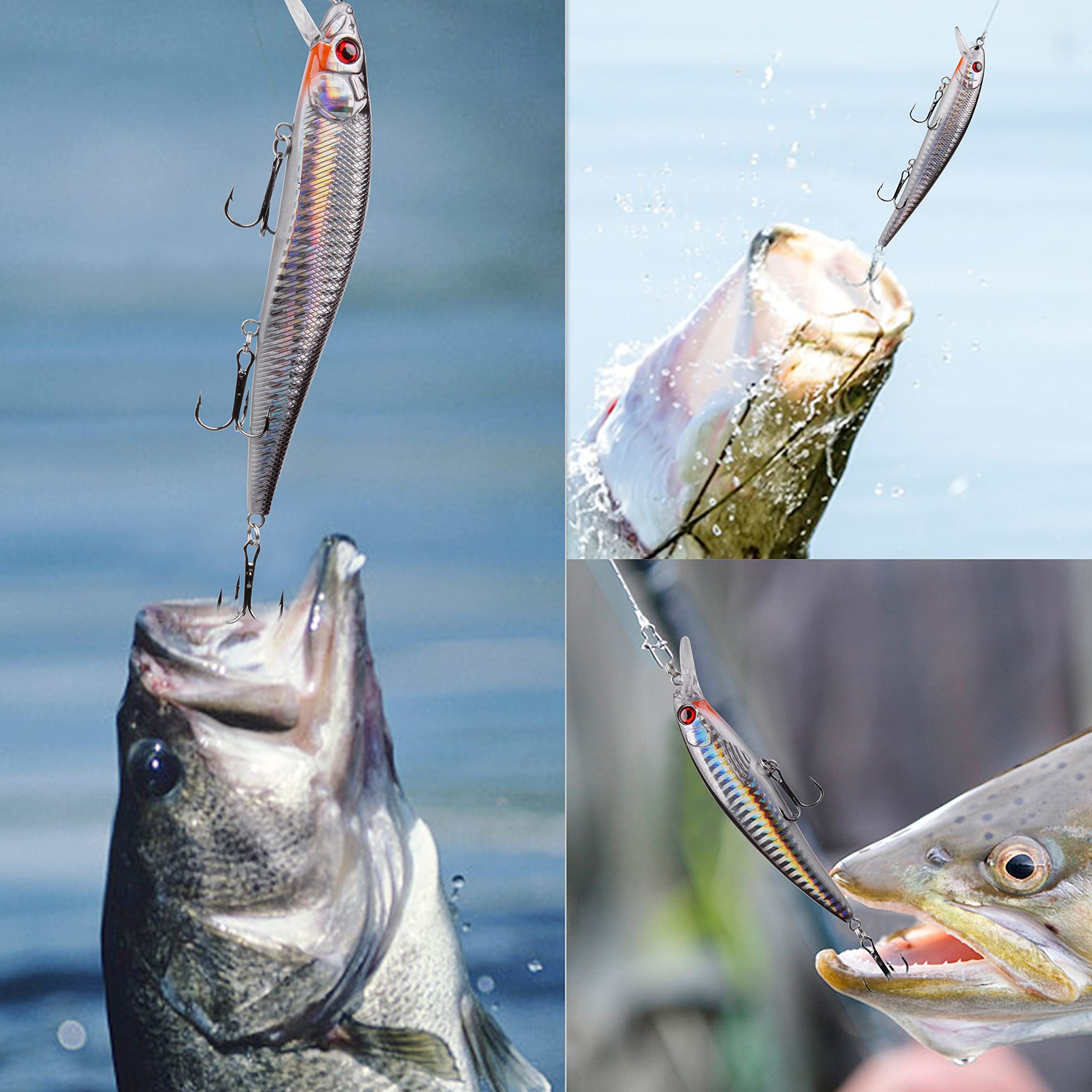Saltwater Fishing Lures Kit - Surf Fishing Striper Lures, Deep Diving Jerkbait & Topwater Popper Plugs Set for Bass, Trout | Inshore & Offshore Ocean Fishing Gear for Deep Sea Angling (Great for Beach, Pier, and Boat Fishing Adventures)