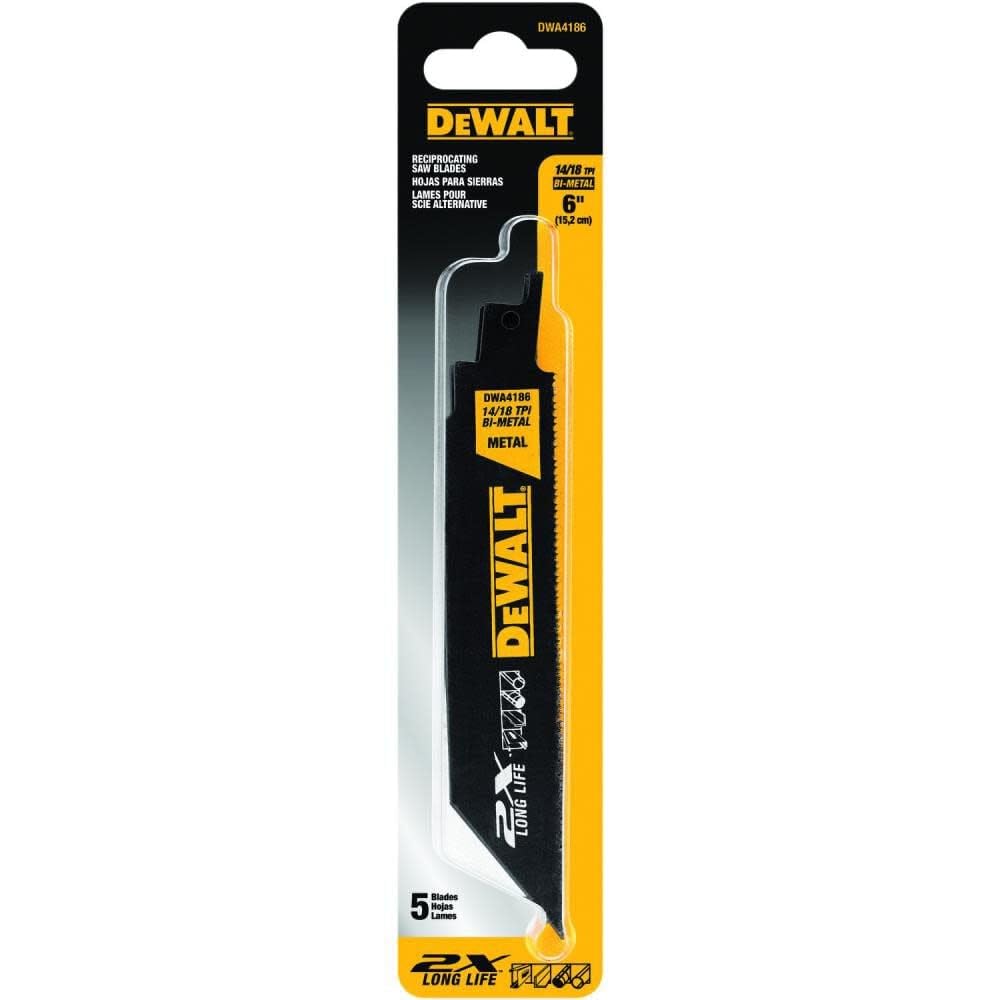DEWALT 6-Inch Reciprocating Saw Blades, 18 TPI, 5-Pack (DWAR6118) - Premium Metal & Wood Cutting Blades for Construction, Demolition & DIY Projects