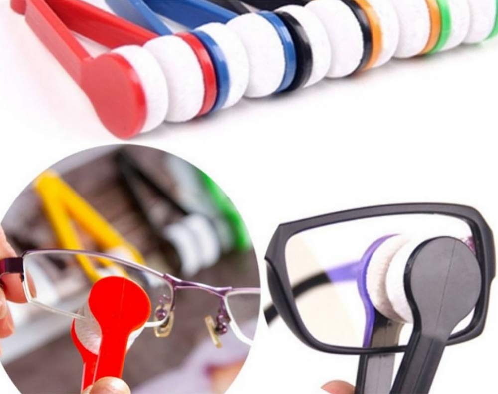 Mini Glasses Cleaning Brush - 2-Sided Microfiber Eyeglass Cleaner for Sunglasses & Spectacles - Soft Bristle Lens Cleaning Tool with Clip (10-Pack) - Perfect for Travel, Office & Home Use