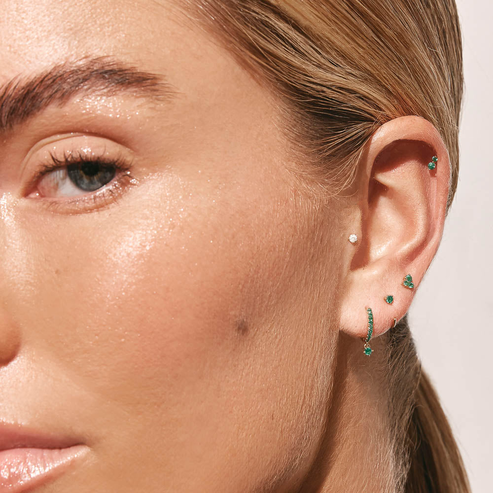 10K Gold Emerald Drop Single Huggie Earrings – Dainty & Elegant Jewelry for Everyday Wear, Parties & Special Occasions