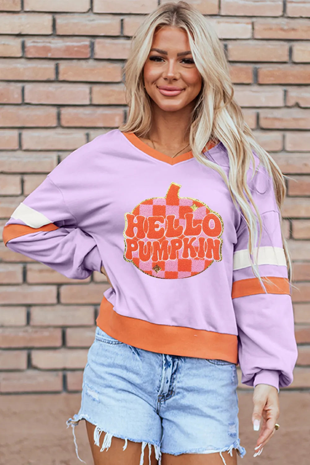 Stylish Contrast V-Neck Long Sleeve Sweatshirt for Women - Comfortable Casual Pullover for Fall & Winter - Perfect for Layering, Workouts, and Everyday Wear