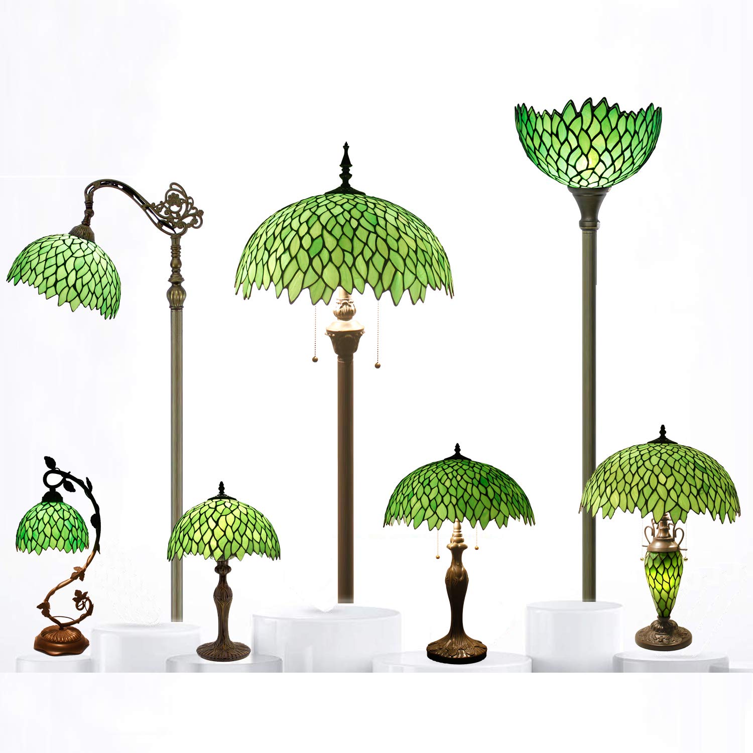 Tiffany Style Stained Glass Table Lamp - Green Wisteria Design with Metal Leaf Base, 8x10x21 Inches, Perfect for Bedroom, Home Office, Reading Light, Small Space Decor (S523 Series) | Elegant Lighting for Cozy Nights & Workspaces