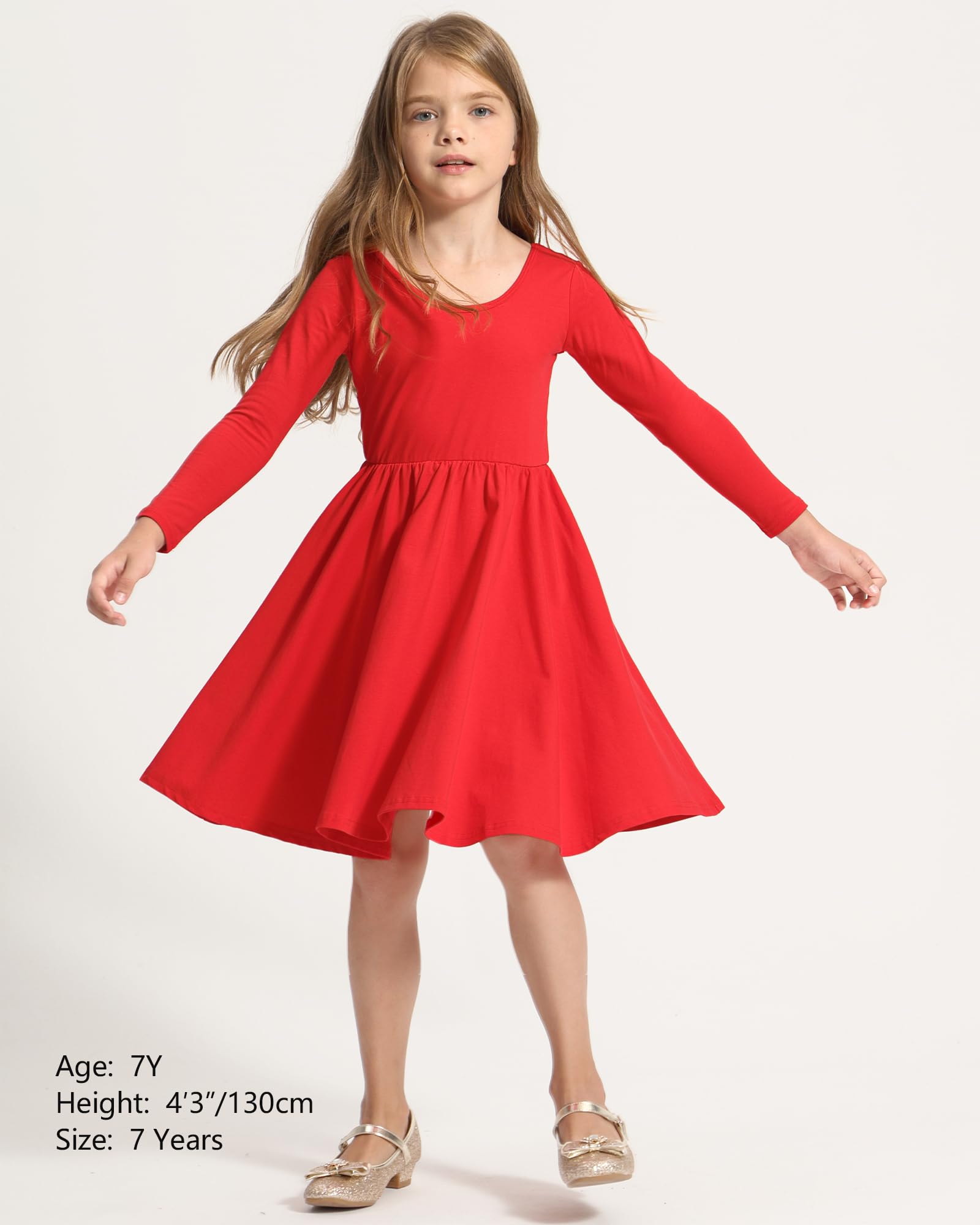 Stelle Long Sleeve Cotton A-Line Dress for Girls & Toddlers - White Skater Twirl Dress for School, Casual Wear & Easter Celebrations | Perfect for Parties, Photos & Special Occasions