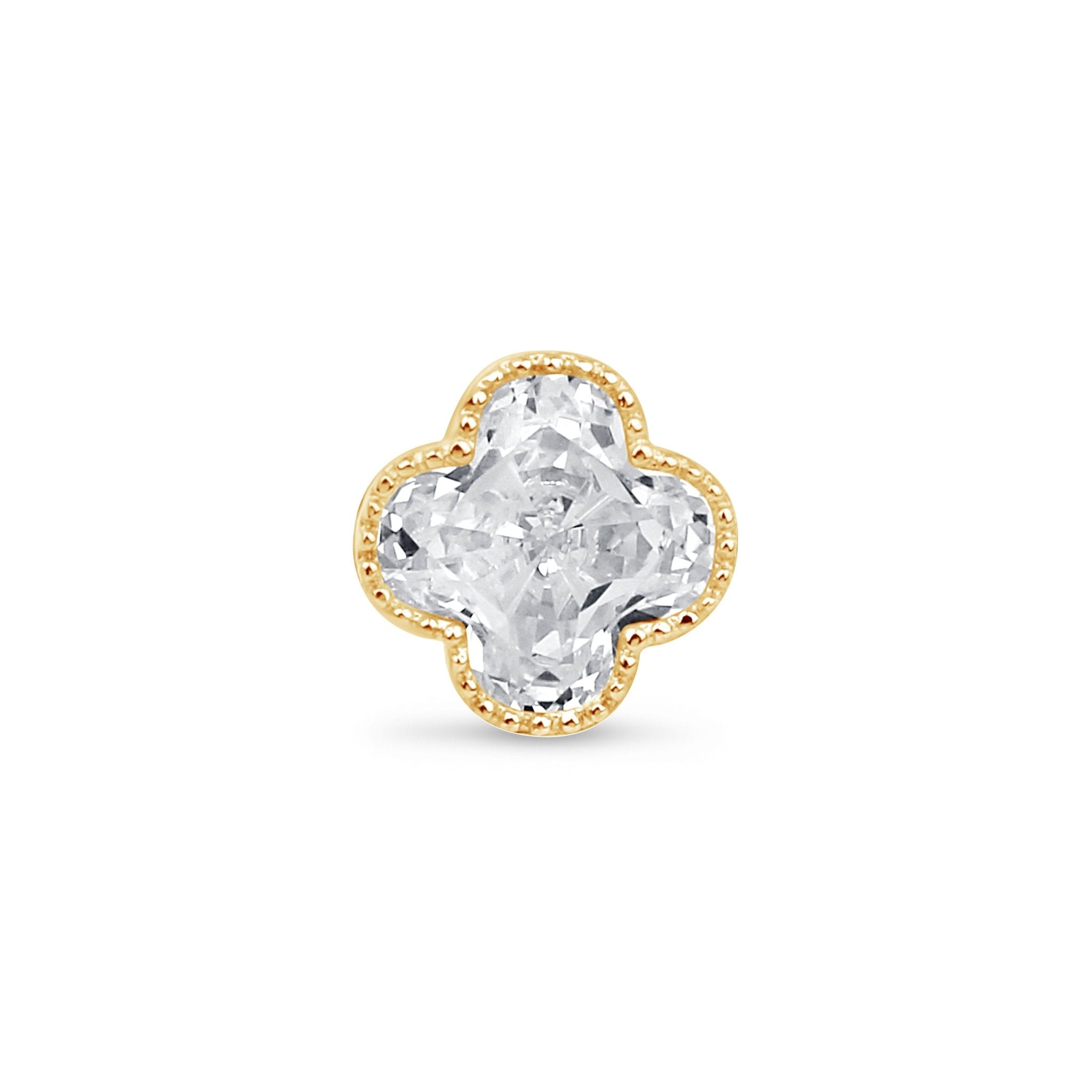 14K Solid Yellow Gold Gemstone Clover Flat Back Stud Earrings with Milgrain Detailing – Perfect for Everyday Wear, Gifts & Special Occasions