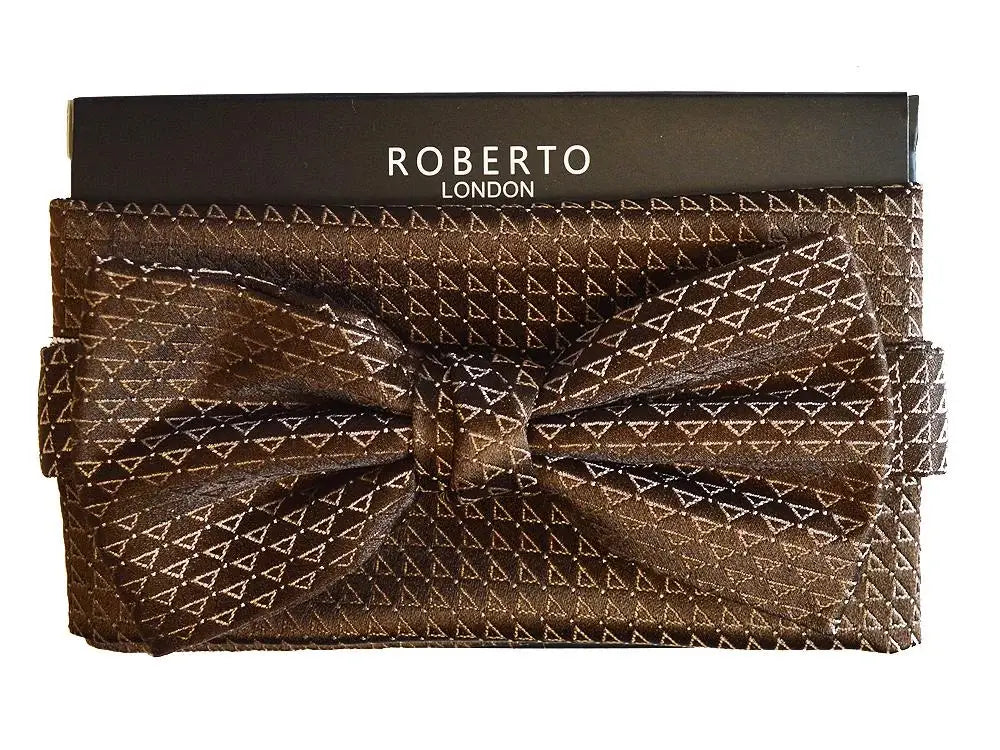 LA Smith Brown Silk Slim Bow Tie & Pocket Square Set - Elegant Formal Wear for Weddings, Prom & Business Events