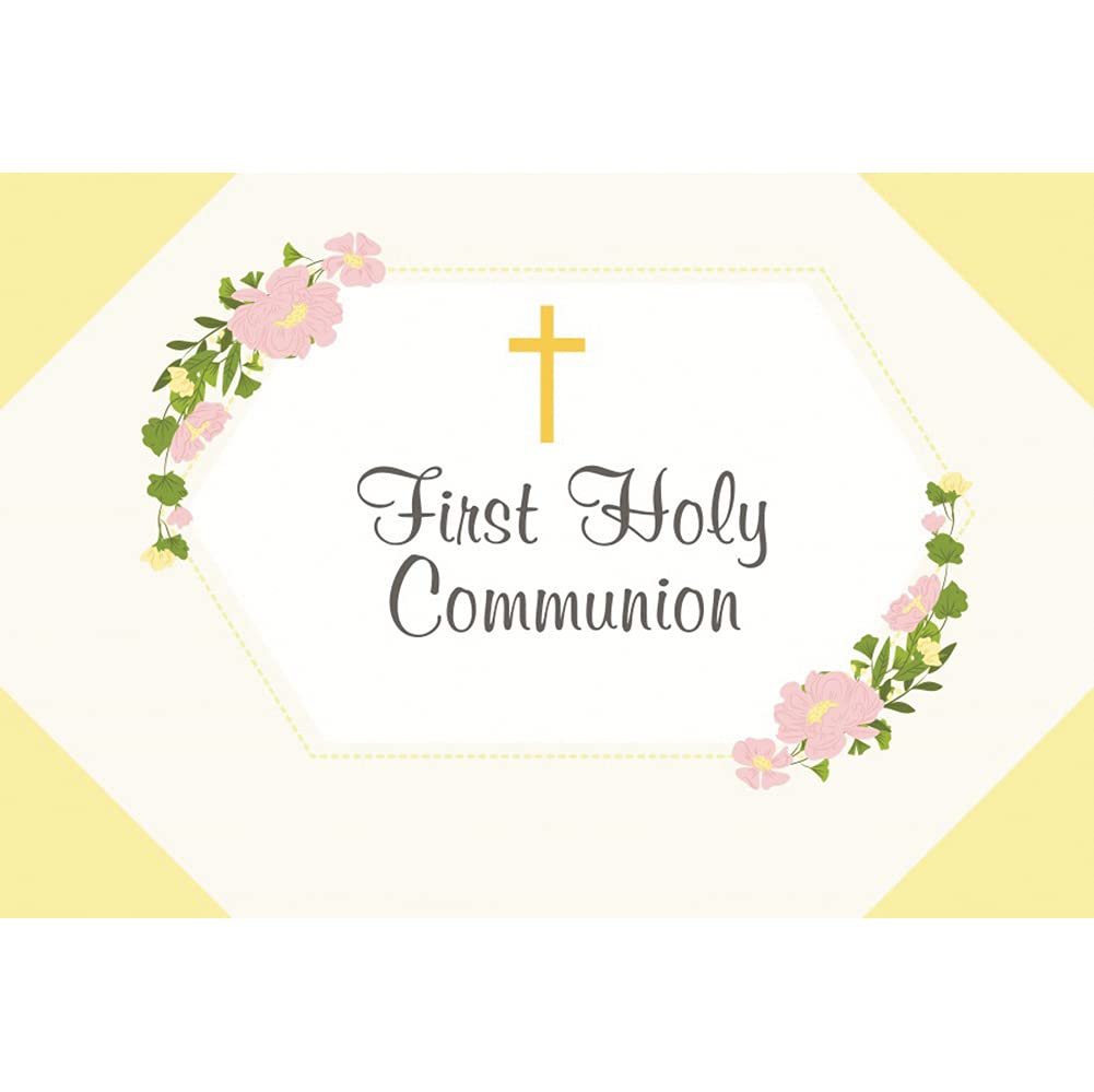 12x10ft First Communion Backdrop - Religious Photography Background for Kids, Boys & Girls with Crucifix & Flowers - Christening, Holy Decor, Dessert Table Banner - Perfect for Baptism, Church Events & Party Photo Props