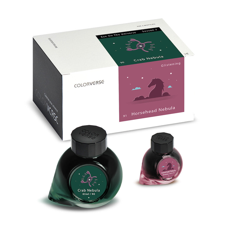 Colorverse Eye on the Universe Fountain Pen Ink Set - 65ml Bottle + 15ml Mini (Shimmering Blue-Green) - Perfect for Calligraphy, Journaling & Artistic Writing