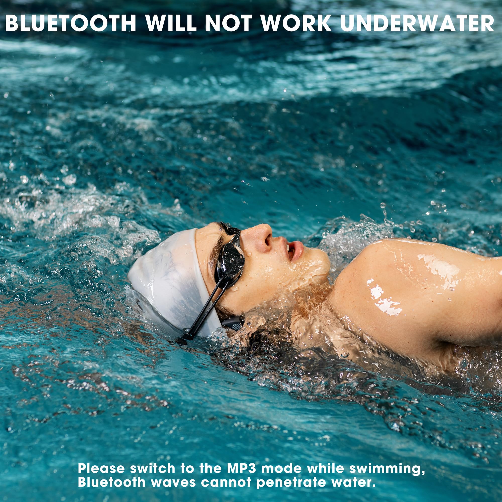 FlowMotion M1 Open-Ear Bluetooth Bone Conduction Headphones with 32GB MP3 Player | IP68 Waterproof | Secure Fit for Swimming, Running, Cycling & Gym Workouts | Built-in Mic | Perfect for Outdoor Sports & Water Activities