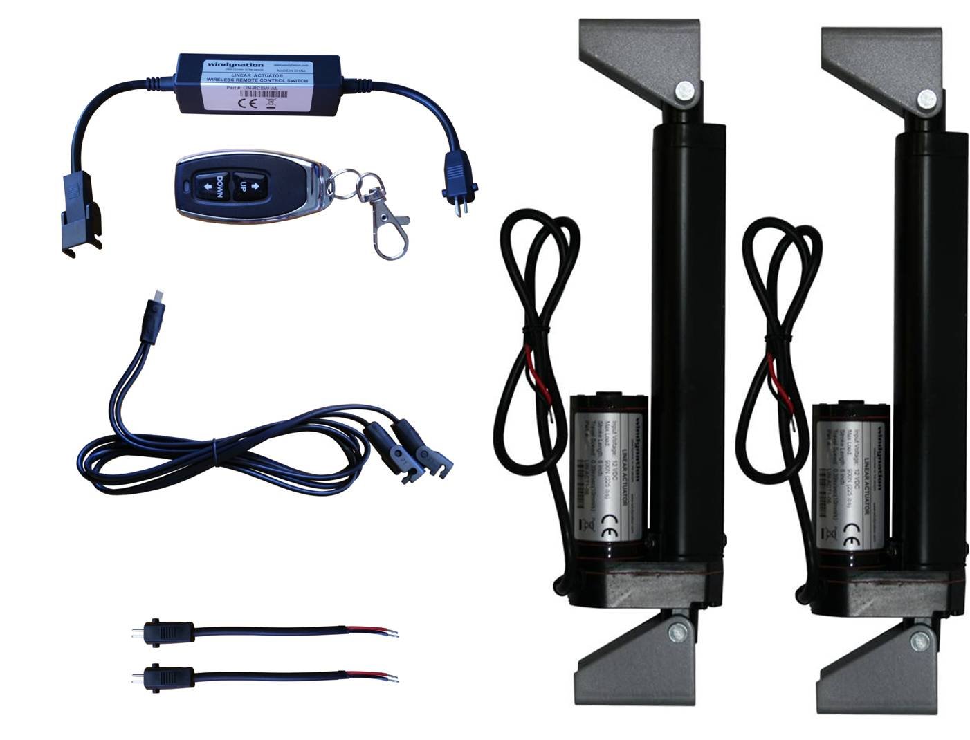 WindyNation 12V 225 lbs Linear Actuator Kit with Wireless Remote Control, Mounting Brackets & Wiring - Heavy Duty for RV, Boat, Solar Panel, Home Automation & Industrial Applications