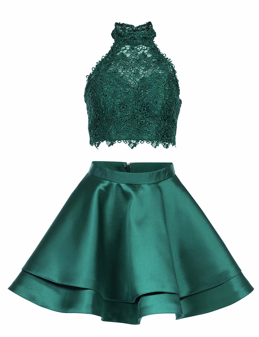 Elegant White Halter Two-Piece Homecoming Dress for Women - Cocktail Party, Prom, Formal Events & Special Occasions
