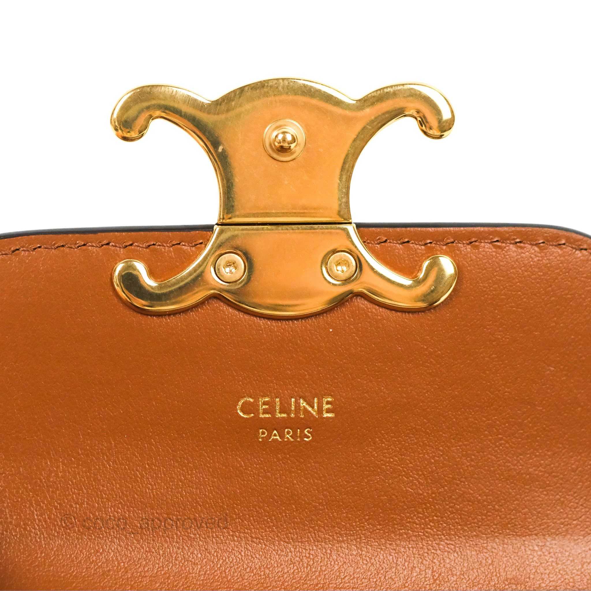 Celine Tan Canvas and Calfskin Mini Triomphe Crossbody Bag - Stylish Luxury Handbag for Women, Perfect for Everyday Use, Work, and Special Occasions
