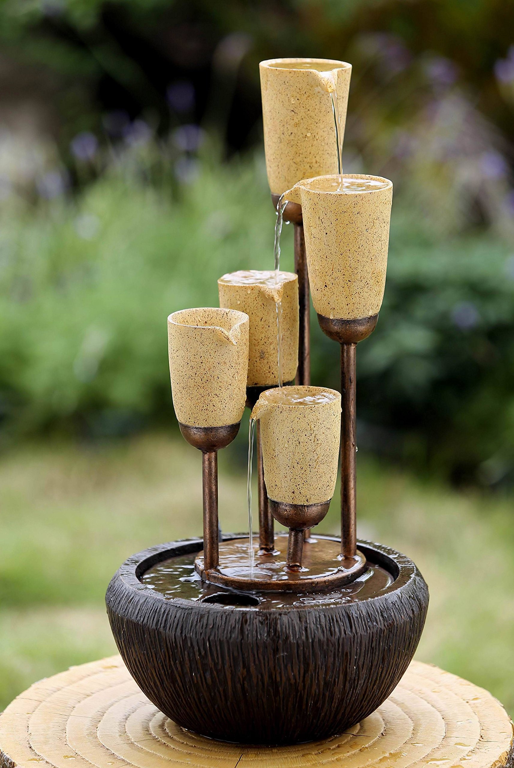 Jeco Multi Small Cups Indoor Outdoor Fountain - Decorative Water Feature for Garden, Patio, and Home Decor