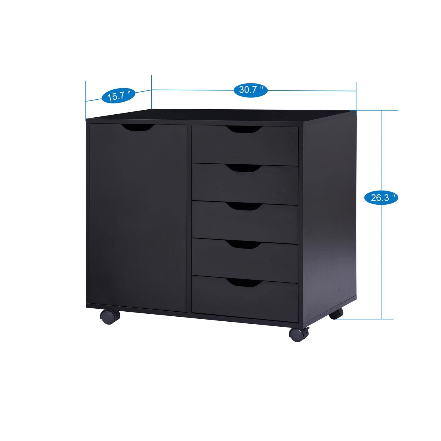 Naomi White 5-Drawer Rolling Storage Cabinet for Office & Home
