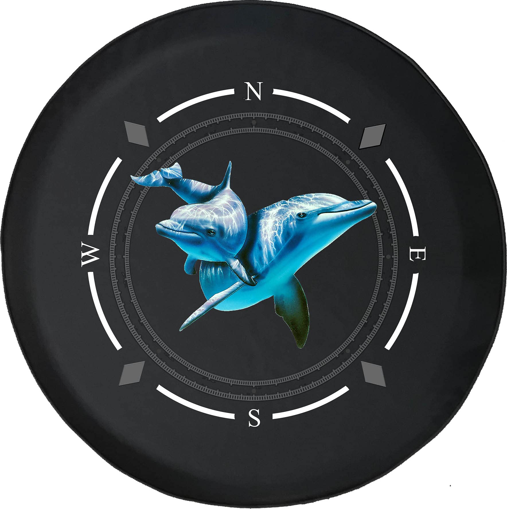 American Unlimited Spare Tire Cover with Compass & Dolphins Design - Universal Fit for SUV, Trailer, RV & Most Vehicles - Waterproof Wheel Protector for Outdoor Adventures & Road Trips