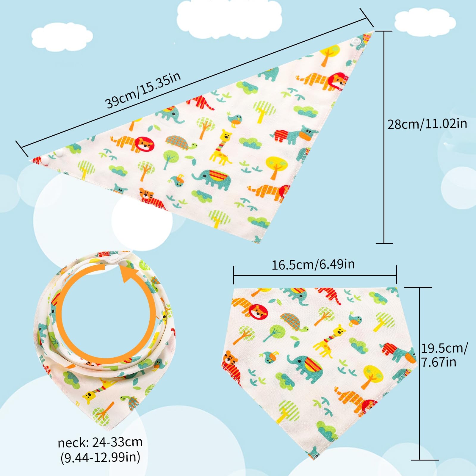 10-Pack Baby Bandana Drool Bibs - Super Absorbent Cotton Feeding Bibs with Adjustable Snaps for Newborns & Toddlers (0-36 Months) | Soft & Gentle for Daily Use, Mealtime, and Drool Protection