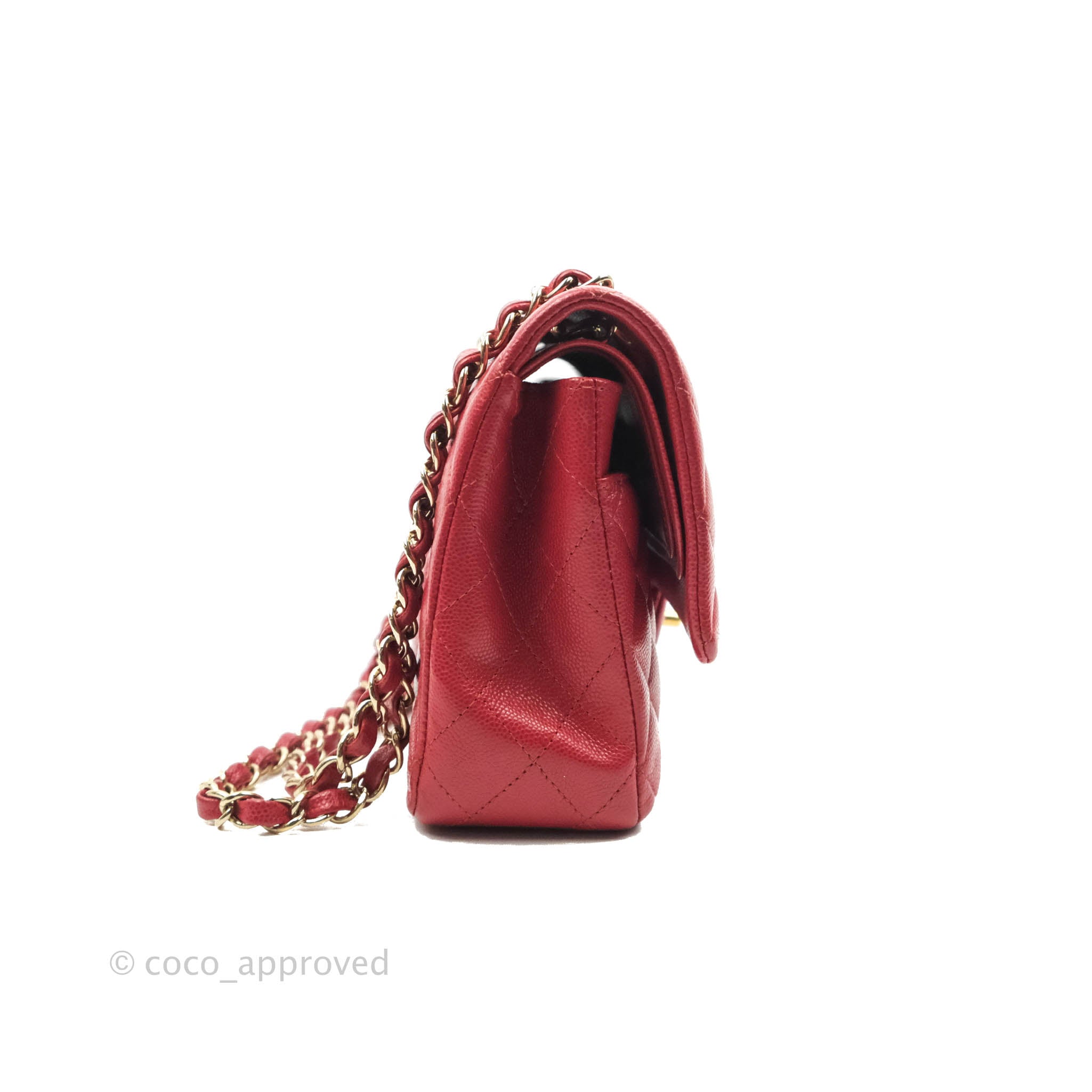 Chanel Classic Medium Double Flap Bag in Red Caviar Leather with Gold Hardware - Luxury Handbag for Women, Perfect for Parties, Weddings & Everyday Elegance