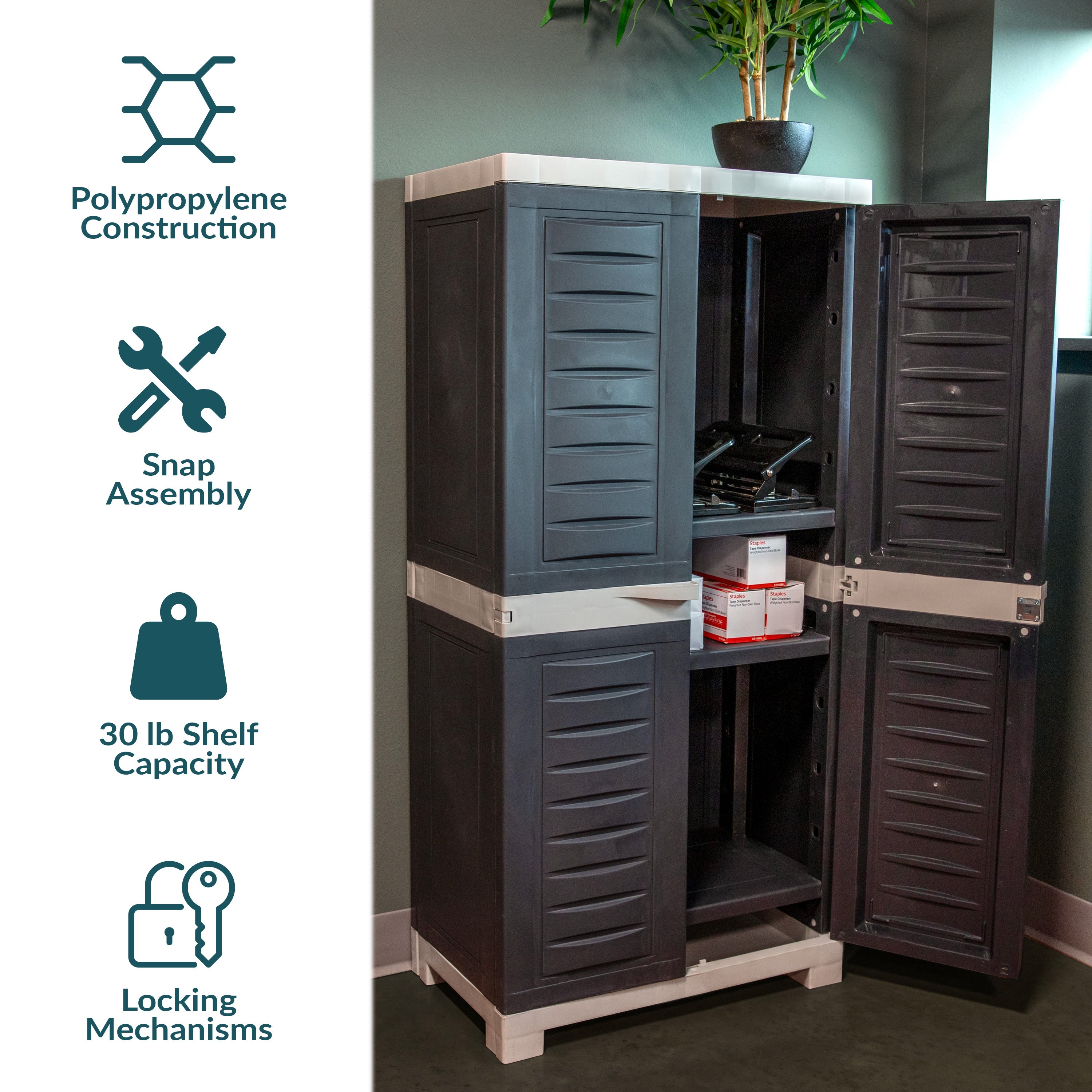 Lockable Plastic Storage Cabinet with 3 Adjustable Shelves - Heavy Duty Outdoor & Indoor Organizer for Garage, Patio, Shed, or Utility Room