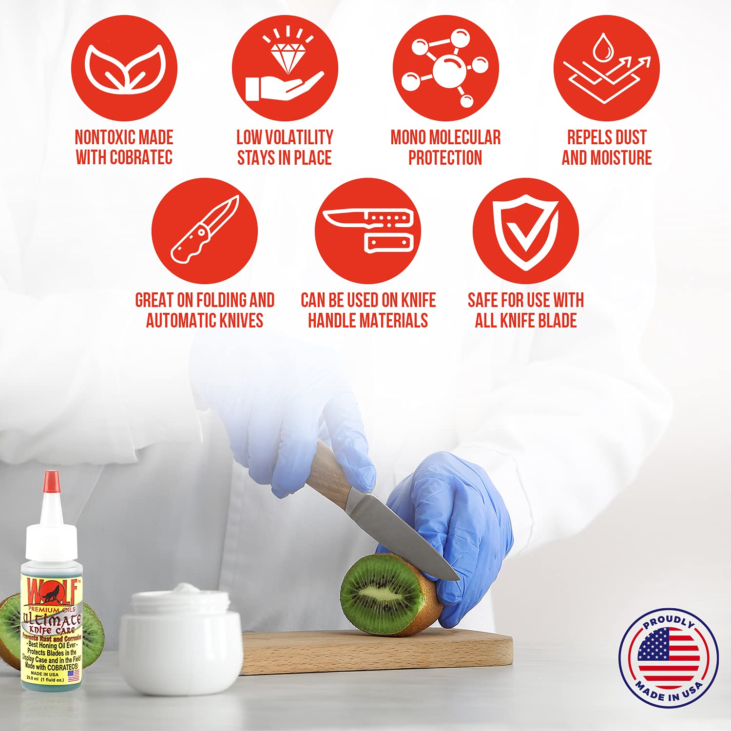Premium Food Grade Mineral Oil - 2 Oz Knife Oil, Honing Oil & Cutting Board Oil for Rust Protection | Safe for Kitchen Knives, Countertops, Butcher Blocks | Ideal for Sharpening, Seasoning & Wood Care