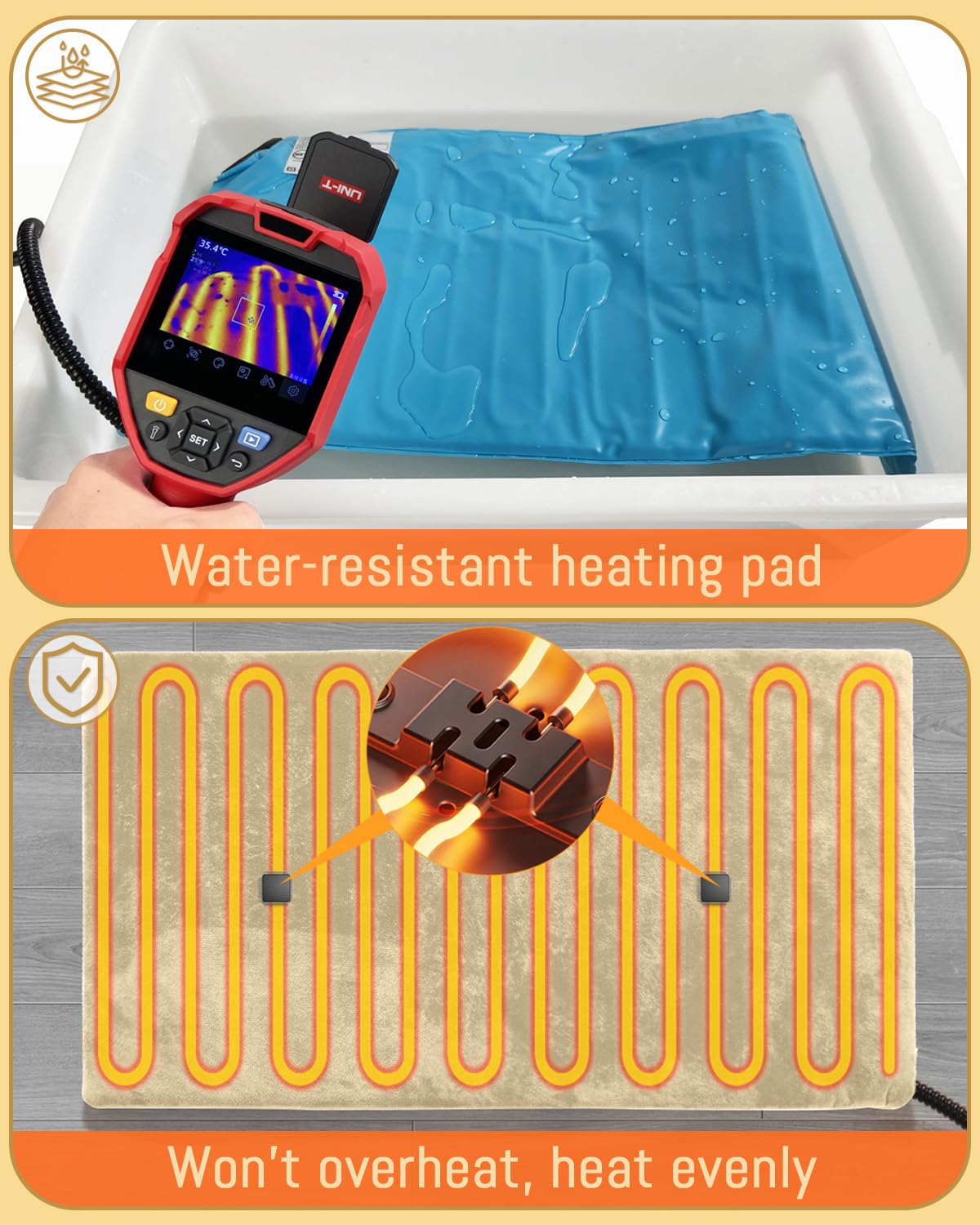 Waterproof Pet Heating Pad for Dogs & Cats - Chew-Resistant Cord, Soft Fluffy Washable Design - Indoor/Outdoor Use for Kennels, Beds & Cold Weather Comfort