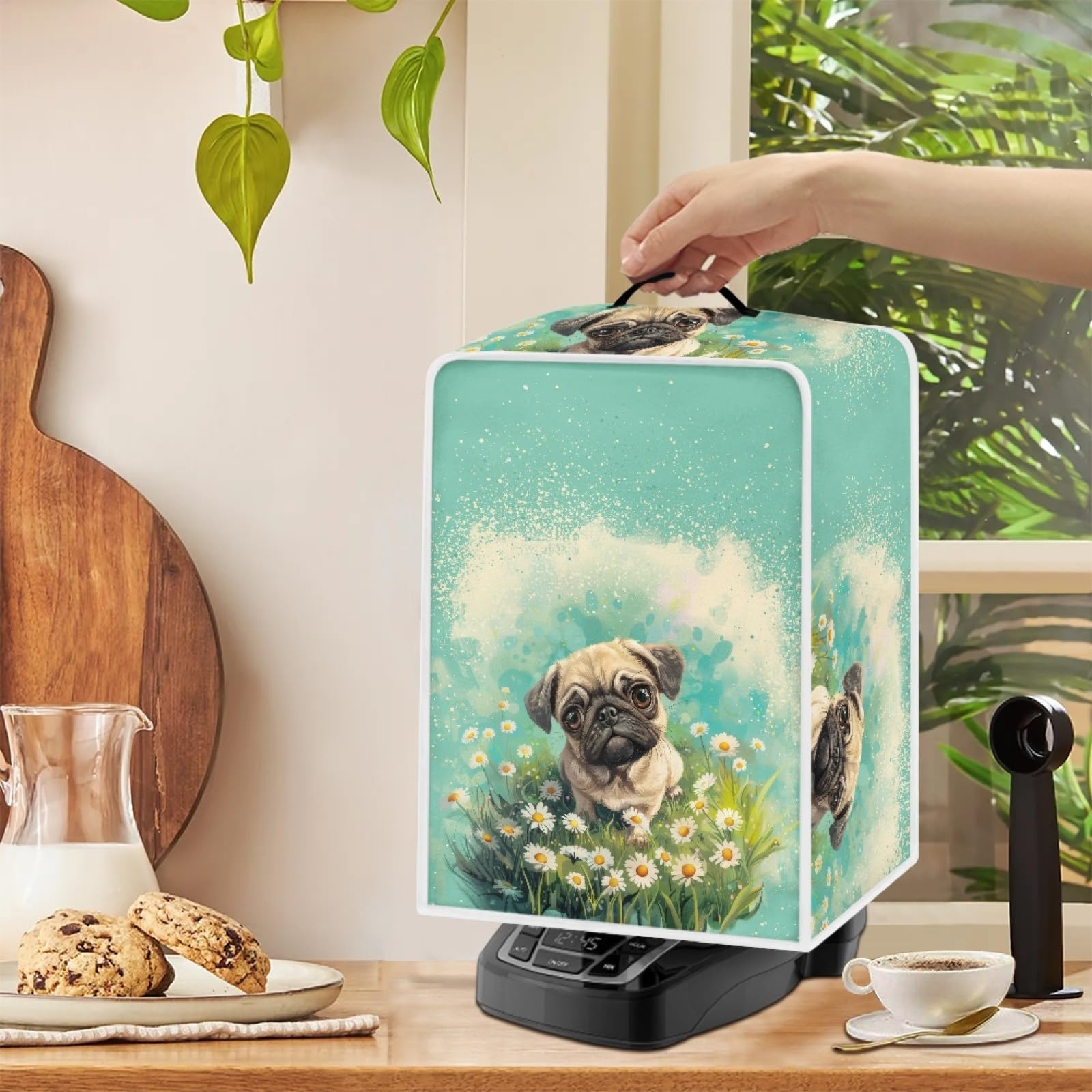 Cute Floral Pug Coffee Machine Cover - Protective Top Handle Cover for Coffee Makers, Blenders & Mixers | Perfect for Kitchen Decor & Small Appliance Protection