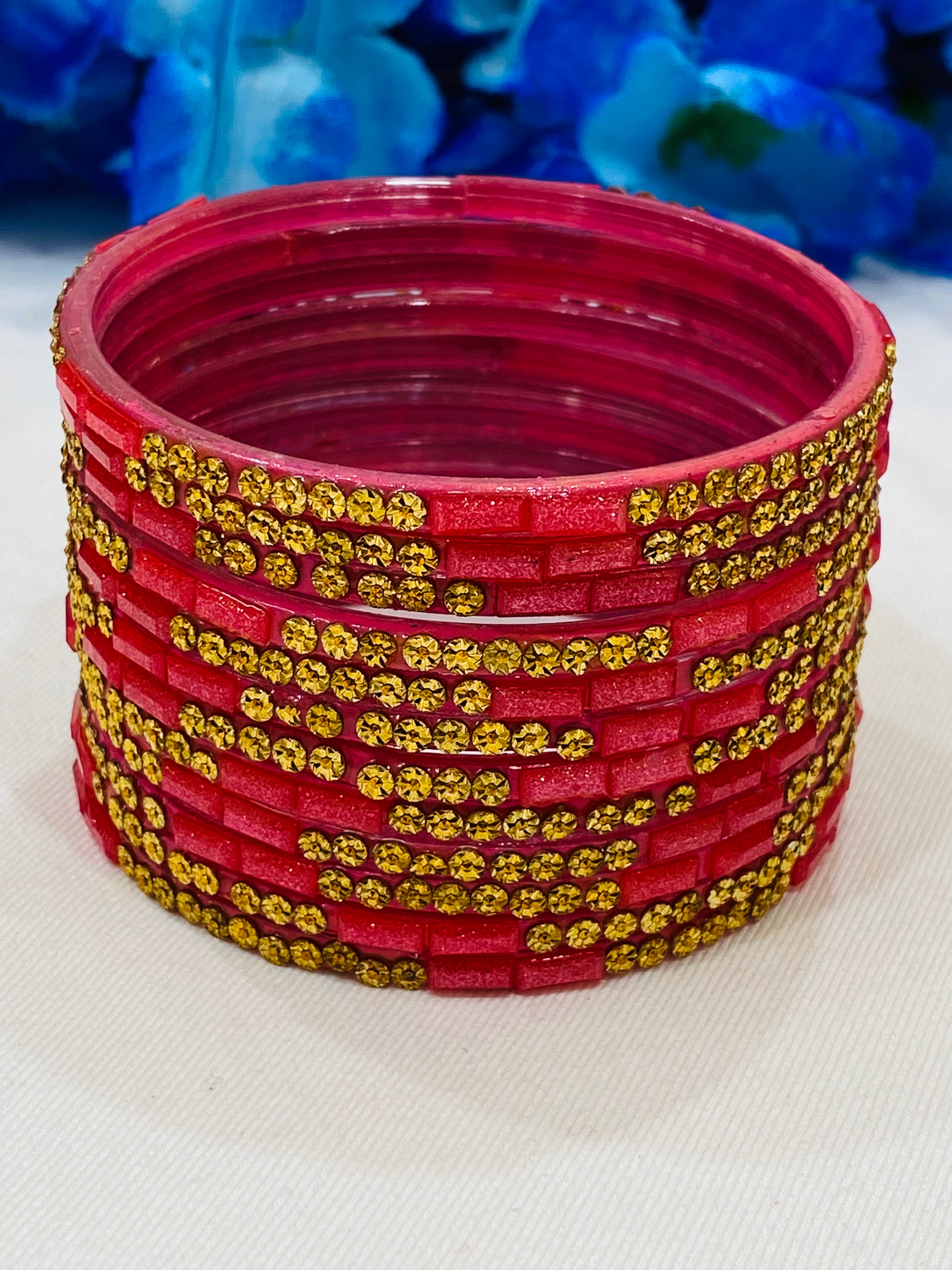 Elegant Pink Stone Glass Bangles for Women - Stylish Handmade Jewelry for Parties, Weddings & Everyday Wear