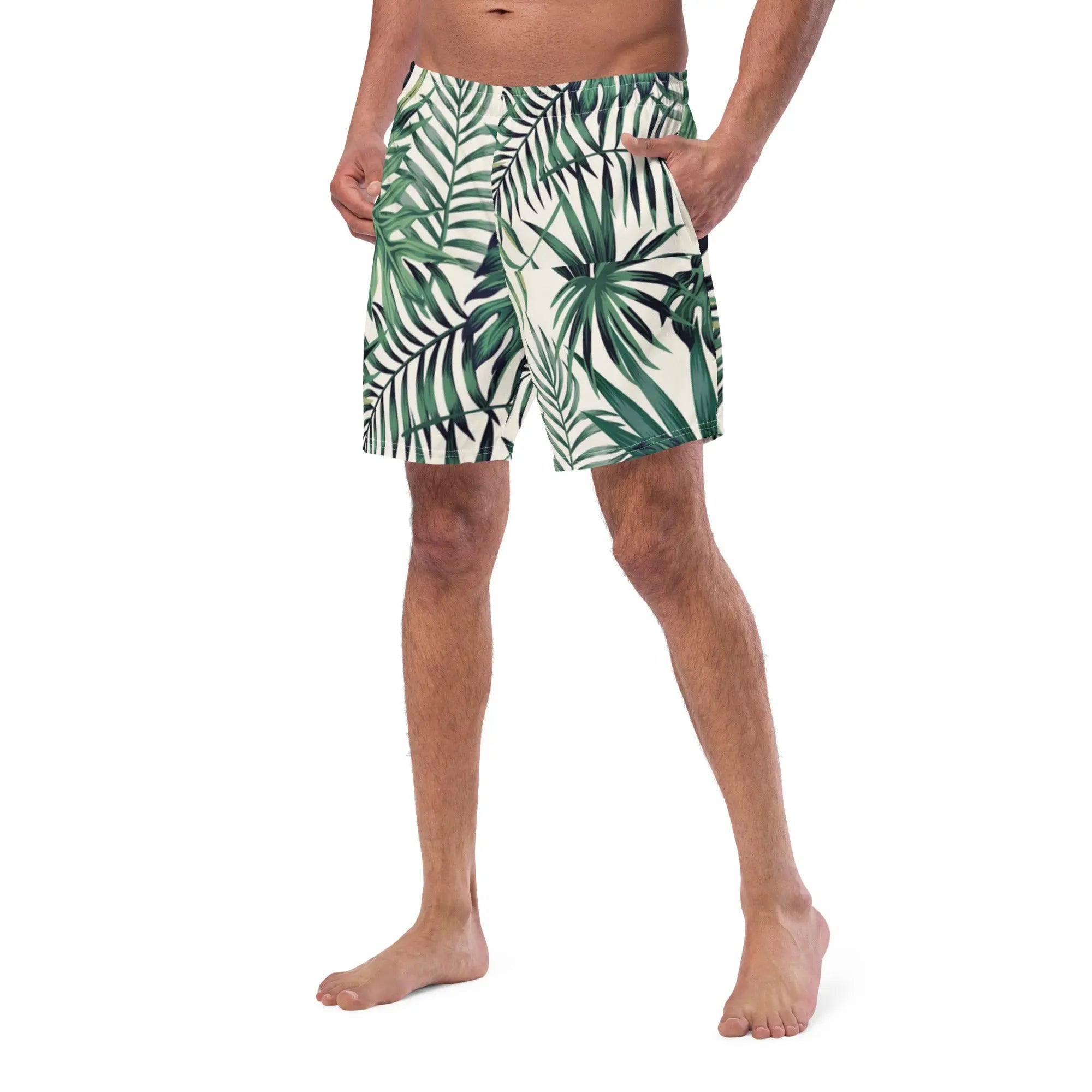 Men's Quick-Dry Swim Trunks with Tropical Leaf Print - Comfortable Beach & Pool Shorts for Swimming, Surfing, and Vacation
